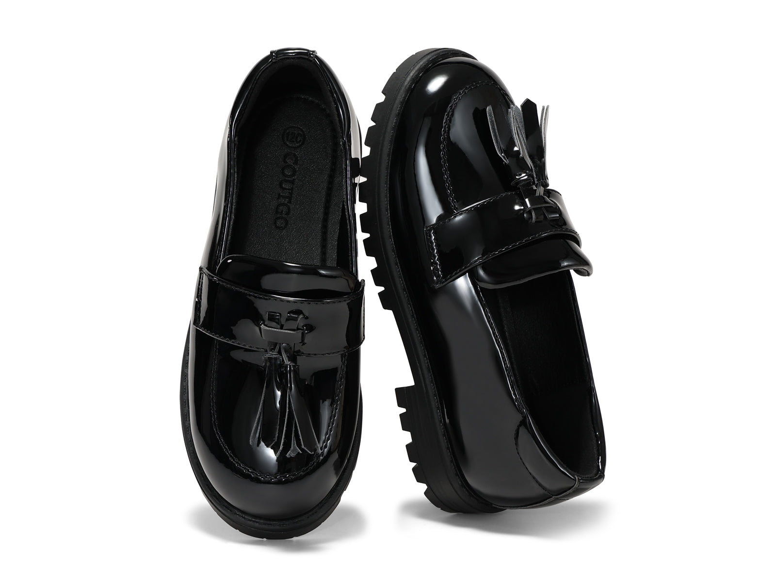 Coutgo Girls Black Pat Platform Slip Loafers