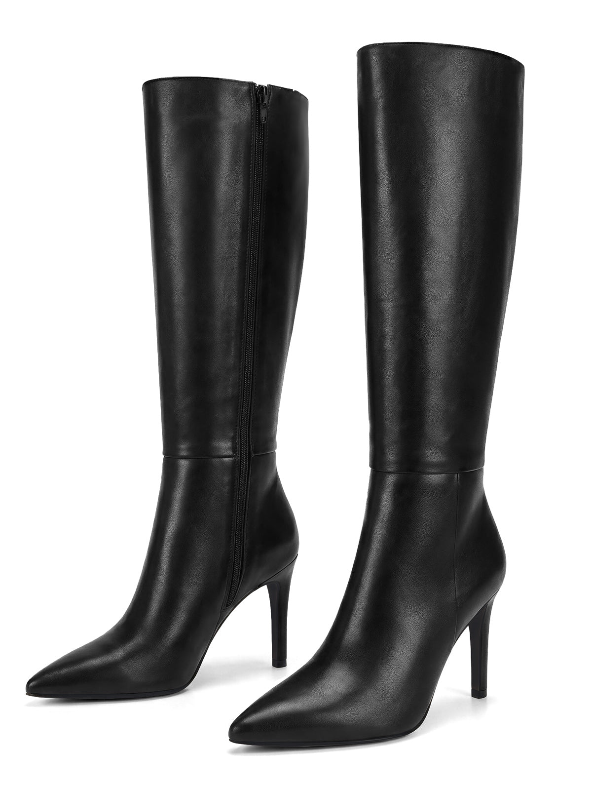 Coutgo Womens Black Pu Stiletto Knee Boots