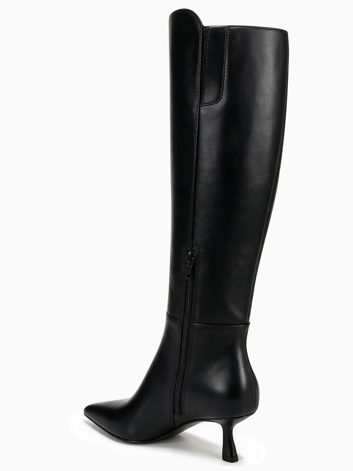 Coutgo Womens Leather Black Kitten Heel Boots