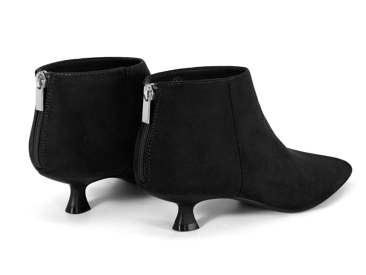 Coutgo Women Black Suede Pointed Ankle Booties
