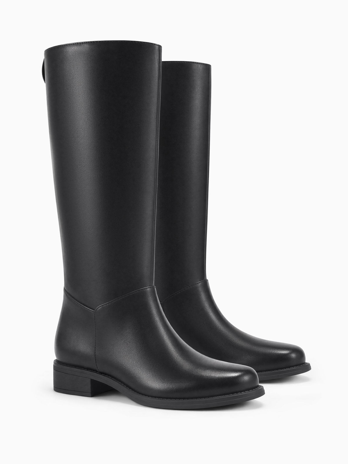 Coutgo Women Black Pu Square Toe Riding Boots
