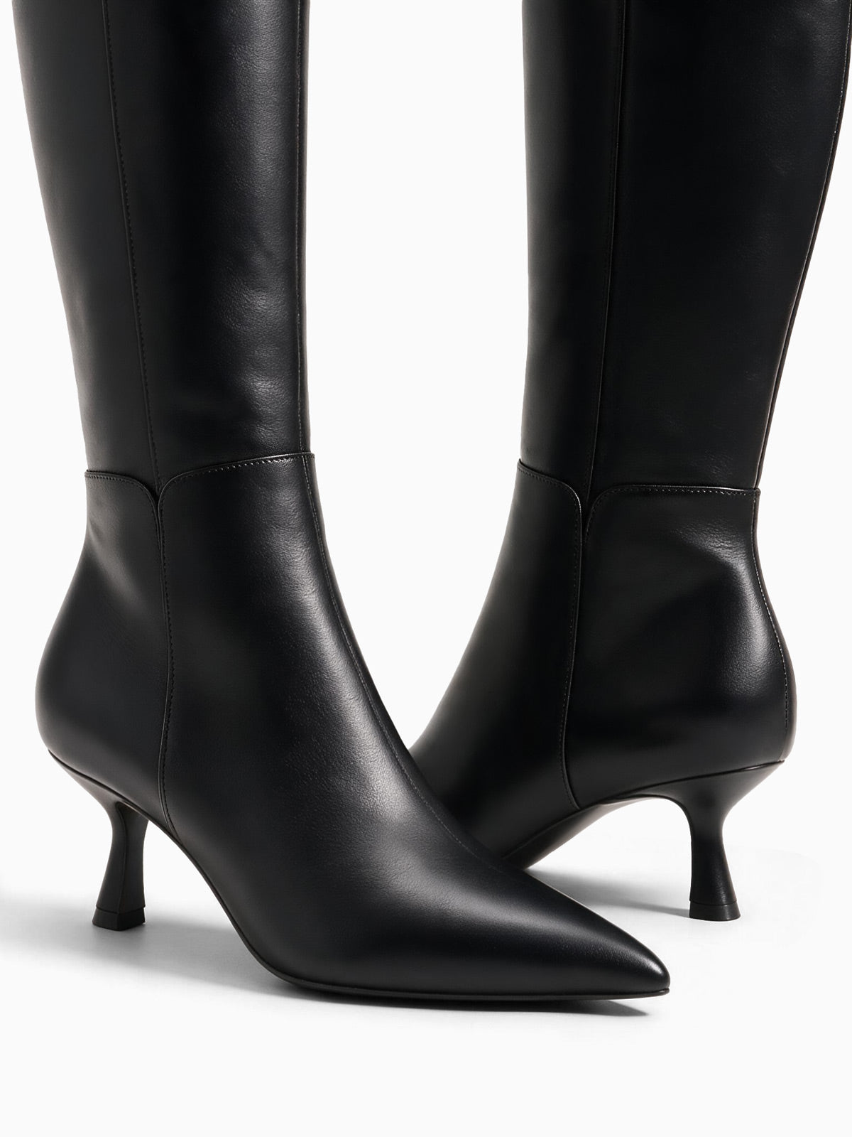 Coutgo Womens Leather Black Kitten Heel Boots