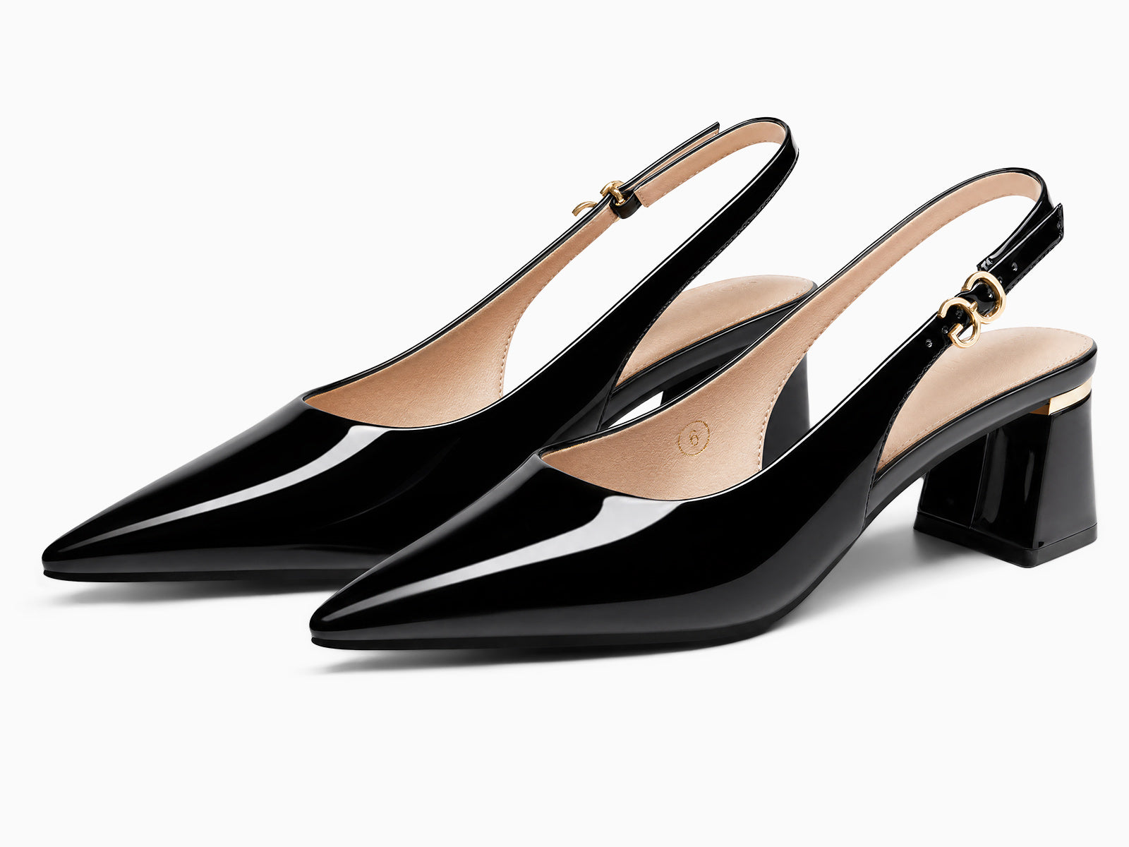 Coutgo Womens Cool Black Slingback Chunky Heels