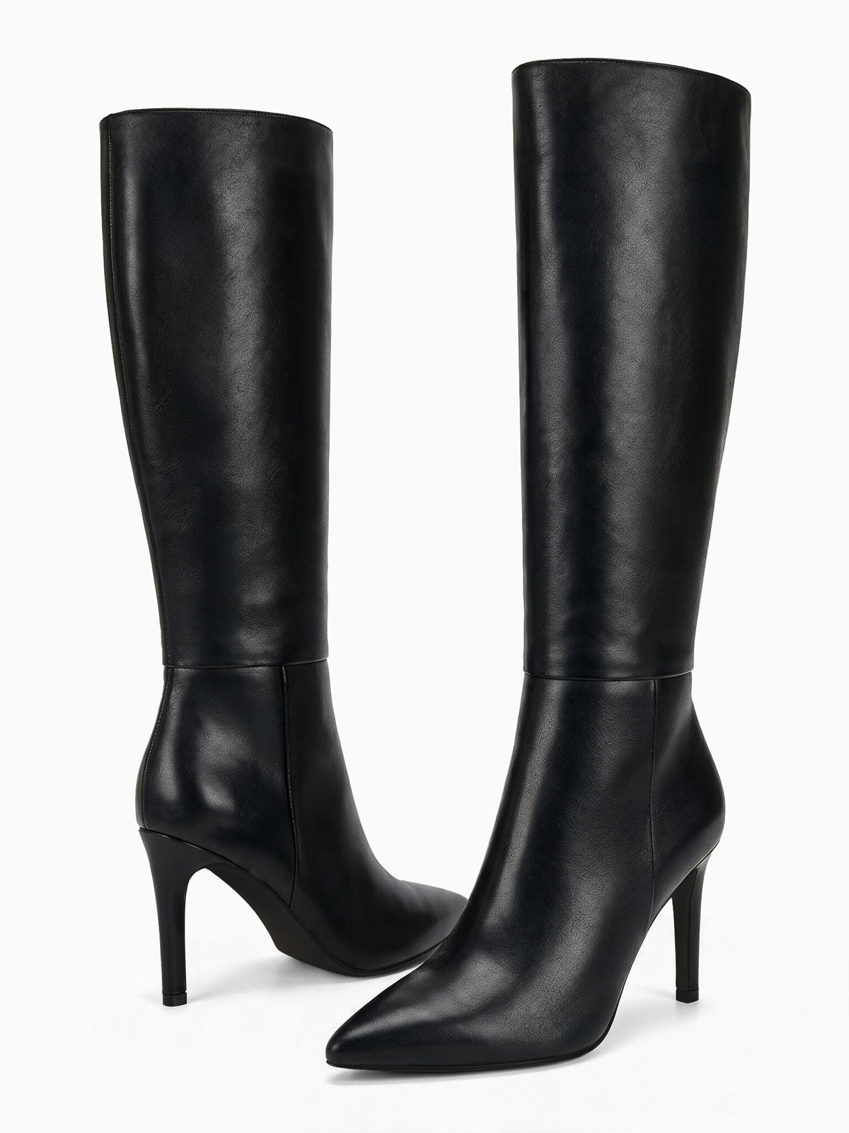 Coutgo Womens Black Pu Stiletto Knee Boots