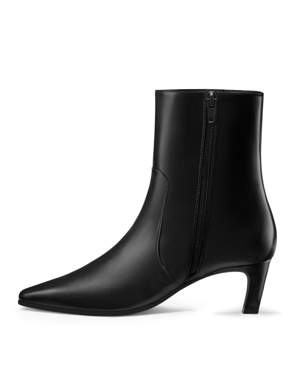 Coutgo Womens Leather Black Square Heel Ankle Booties