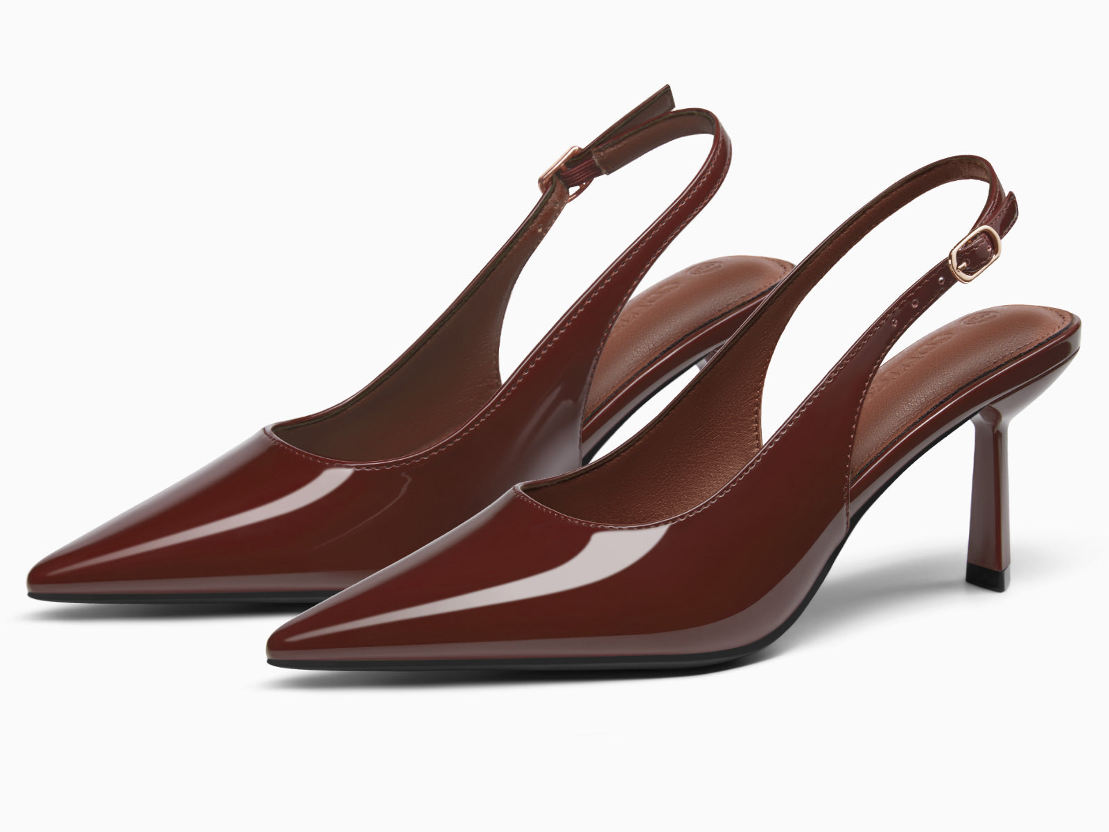 Coutgo Womens Coffee Slingback Kitten Heels