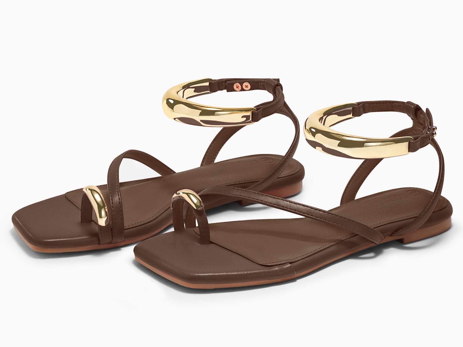Coutgo Womens Coffee Strappy Flat Sandals