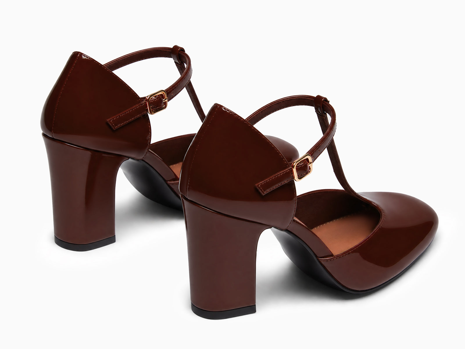 Coutgo Womens Coffee Mary Jane Chunky Heels