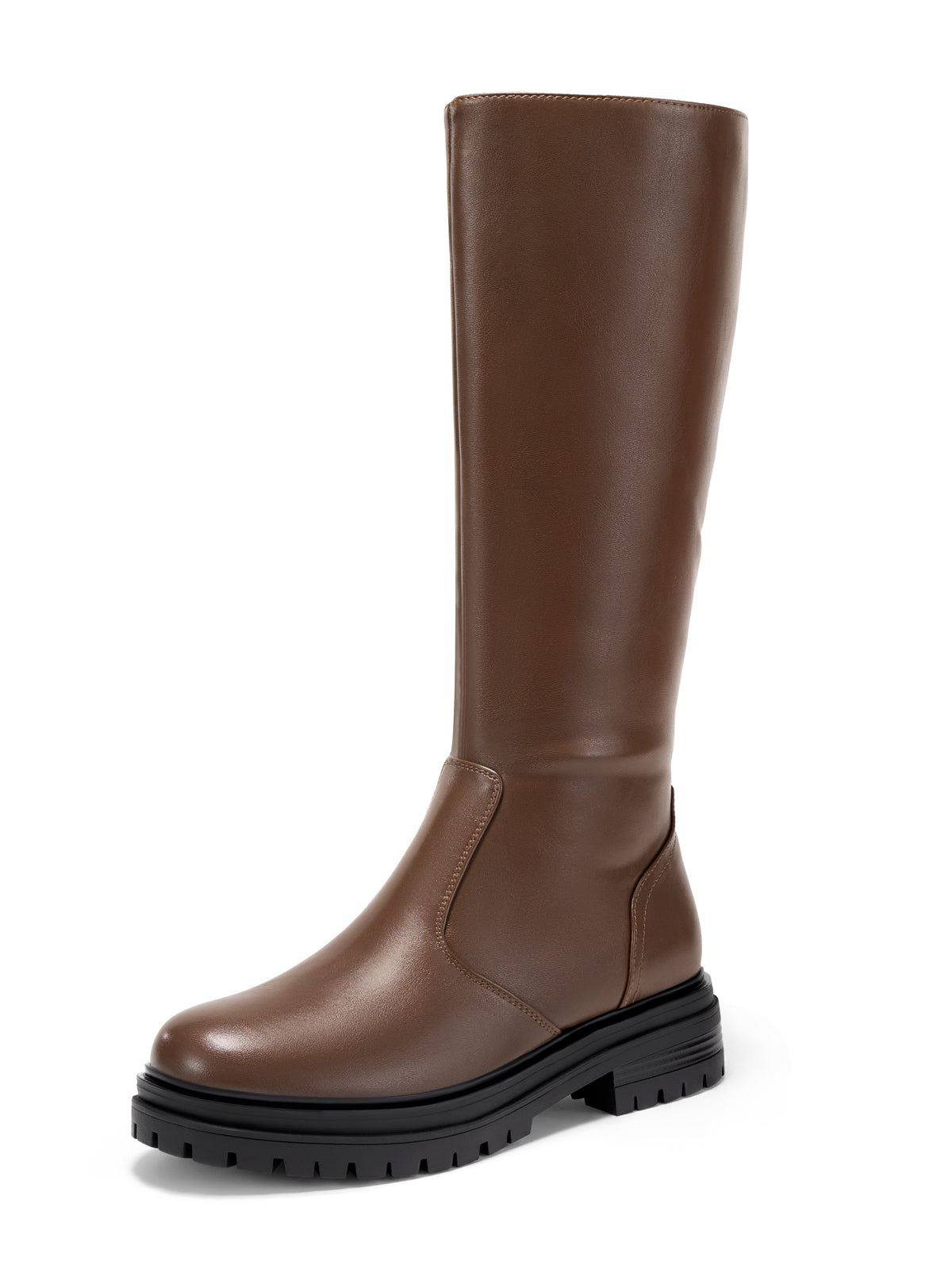 Coutgo Womens Suede Coffee Chunky Heel Knee Boots