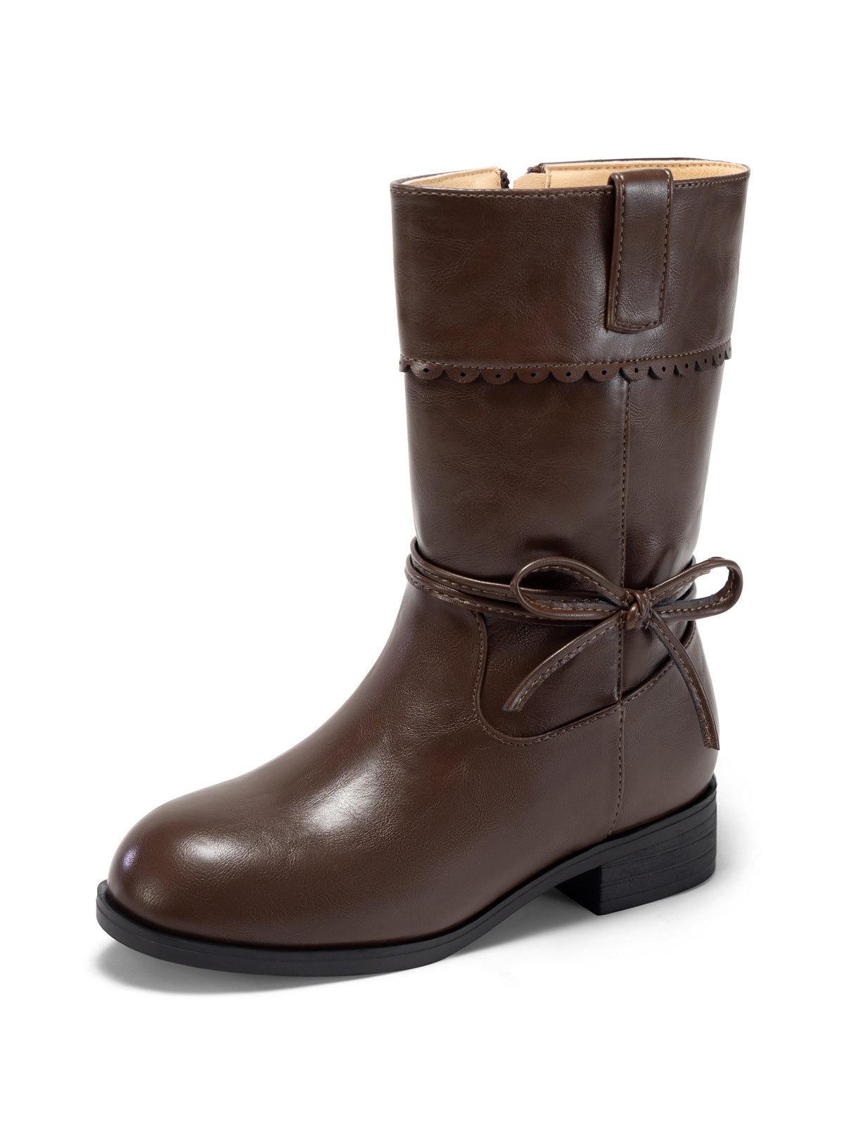 Coutgo Girl Coffee Bow Mid Calf Boots