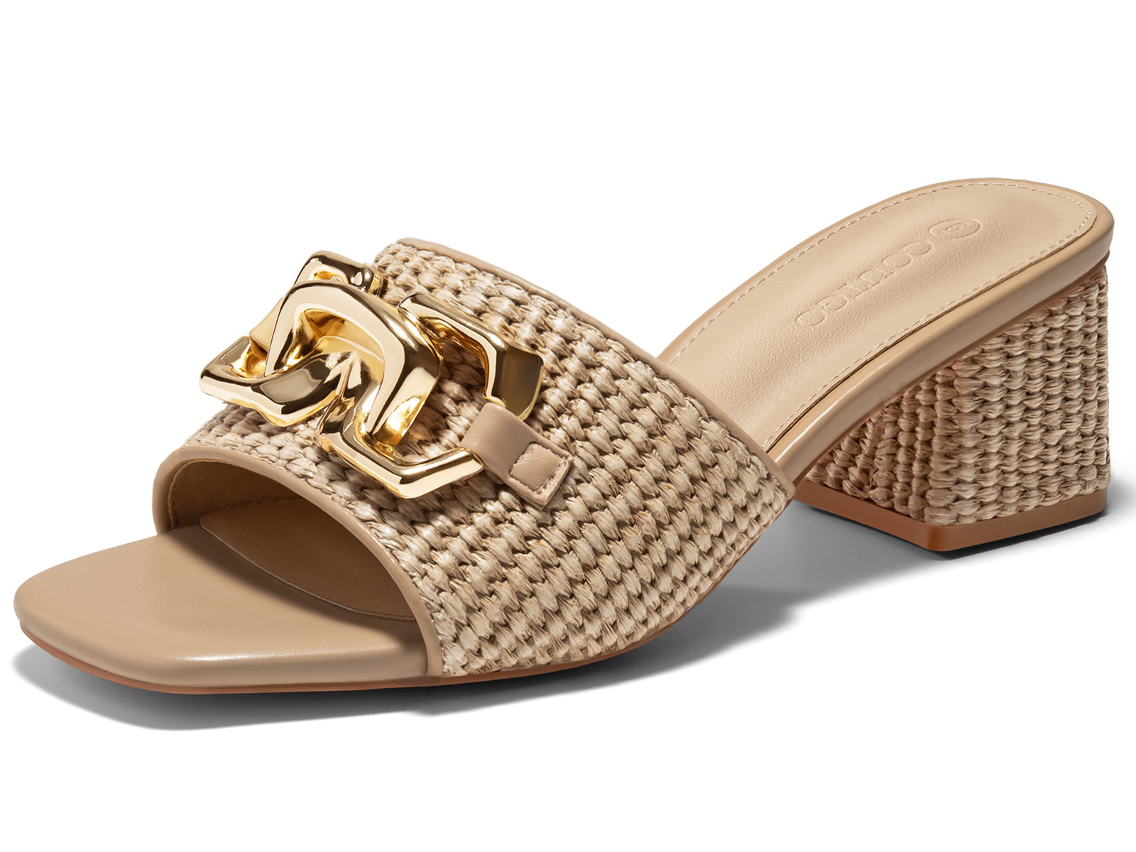 Coutgo Womens Coffee Raffia Slide Sandals