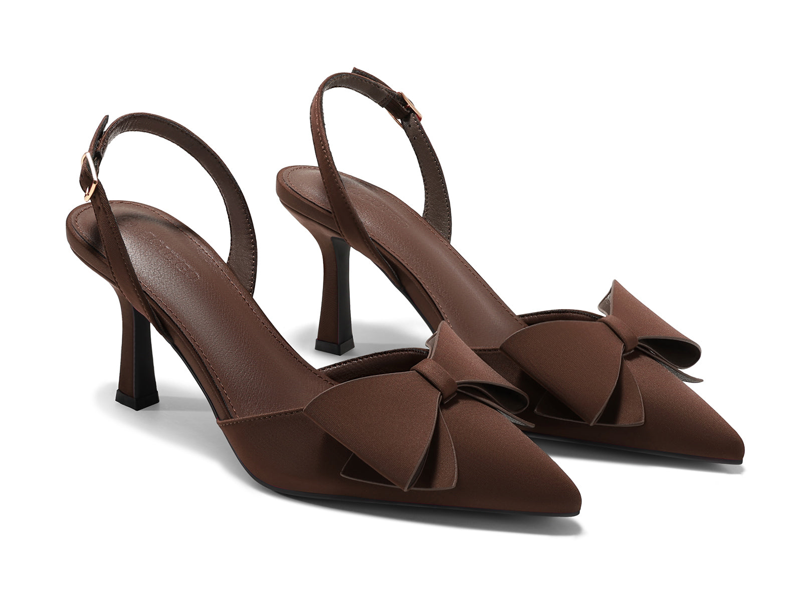 Coutgo Womens Chocolate Slingback Kitten Heels