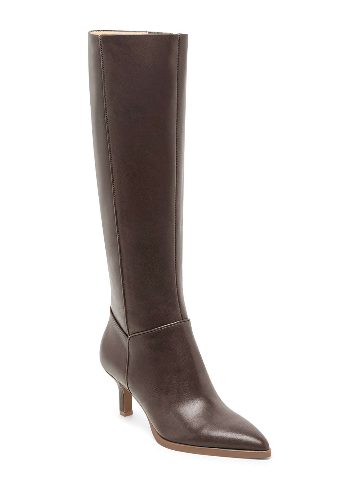 Coutgo Women Coffee PU Pointed Knee Boots