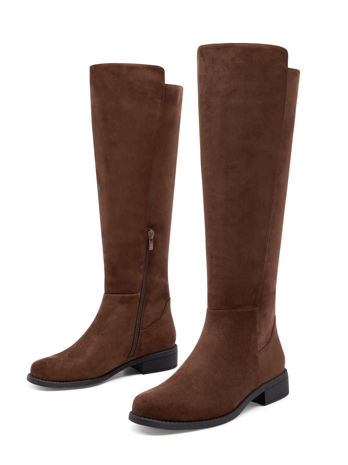 Coutgo Women Chocolate Suede Round Toe Riding Boots