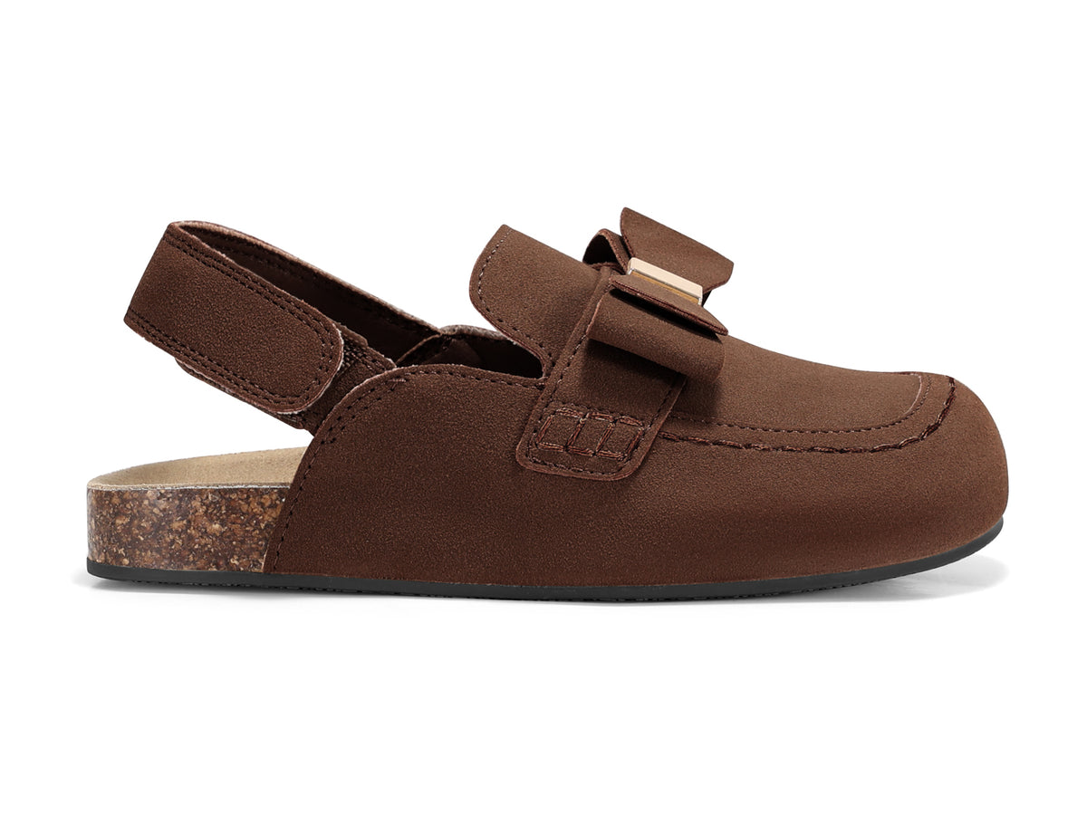 Coutgo Suede Clogs for Girls Bow Cork Footbed Comfortable Slip On Mules