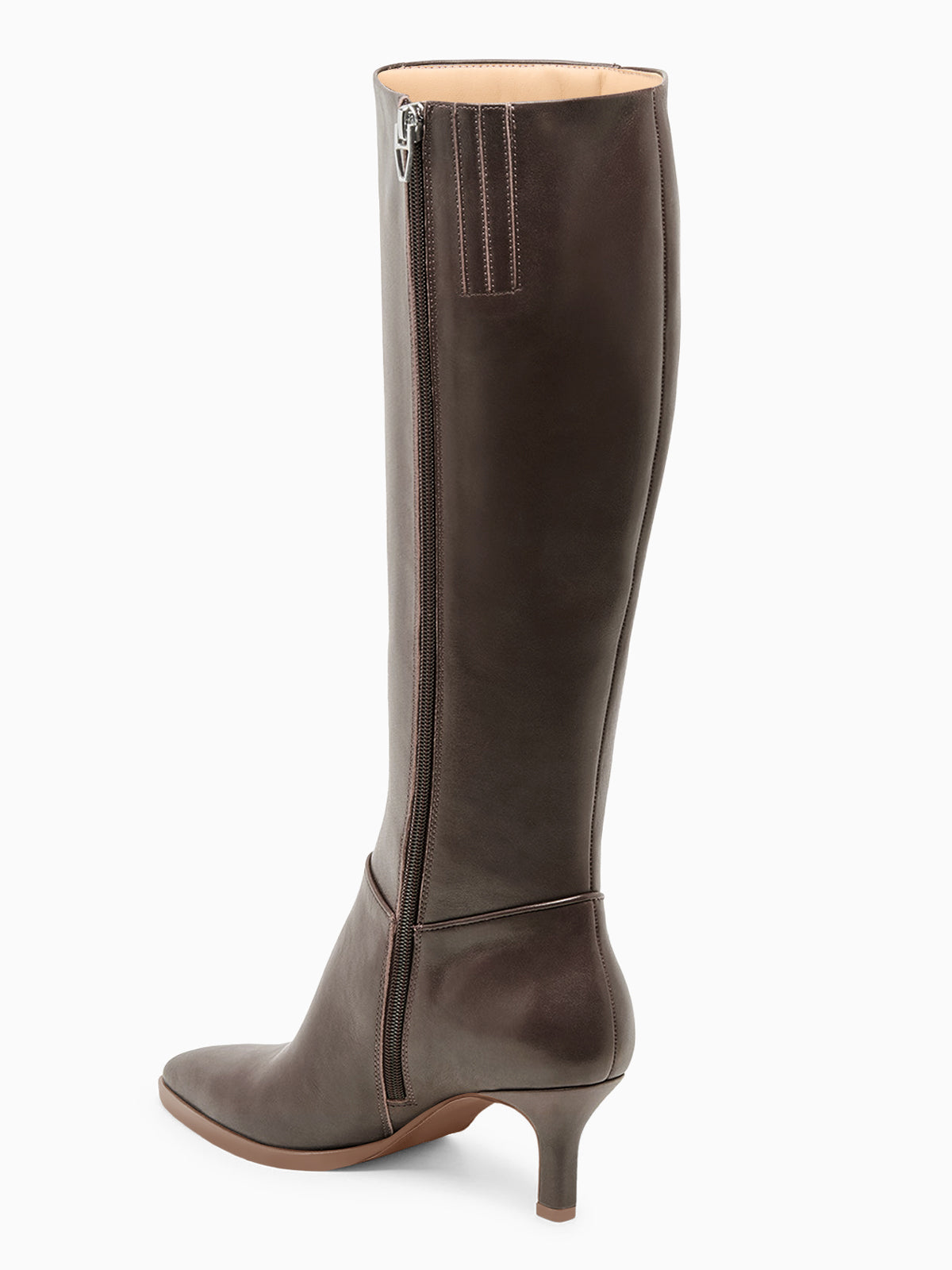 Coutgo Women Coffee PU Pointed Knee Boots