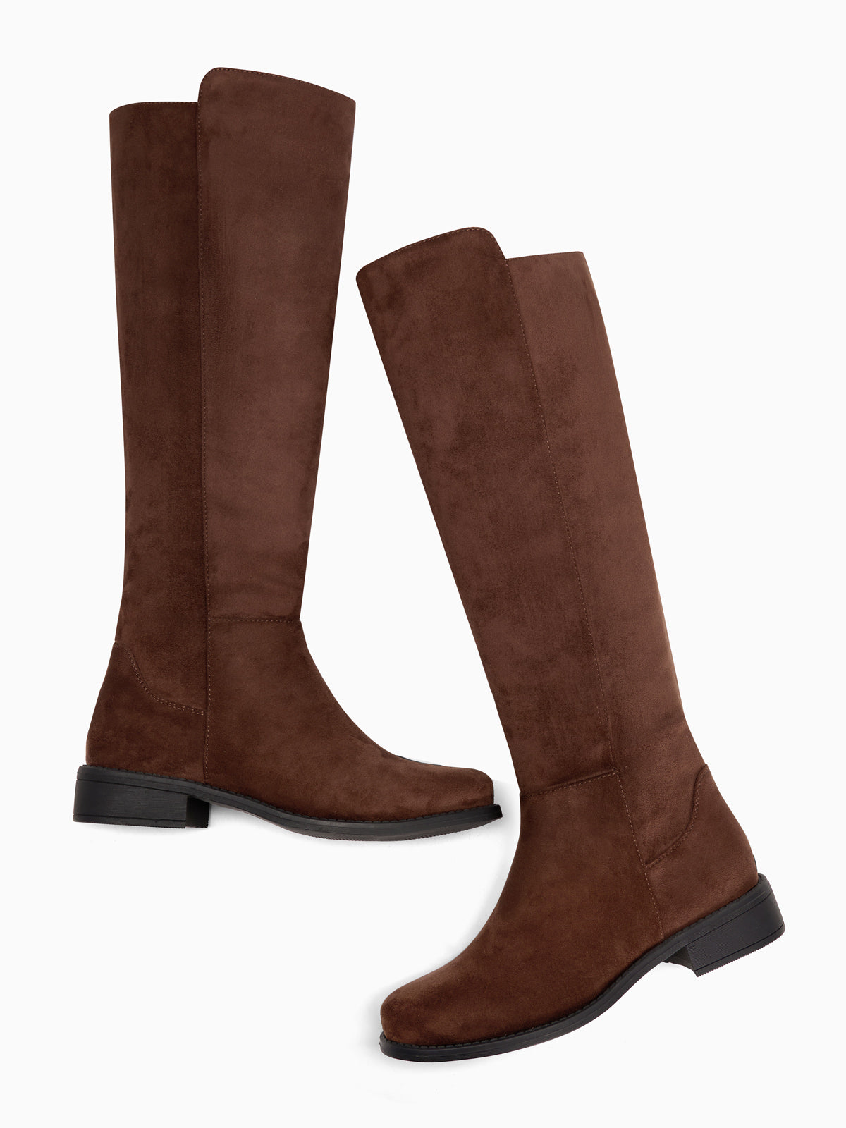 Coutgo Women Chocolate Suede Round Toe Riding Boots