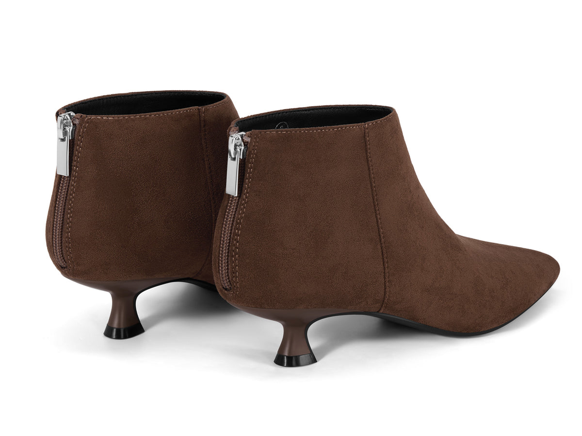 Coutgo Women Coffee Suede Pointed Ankle Booties