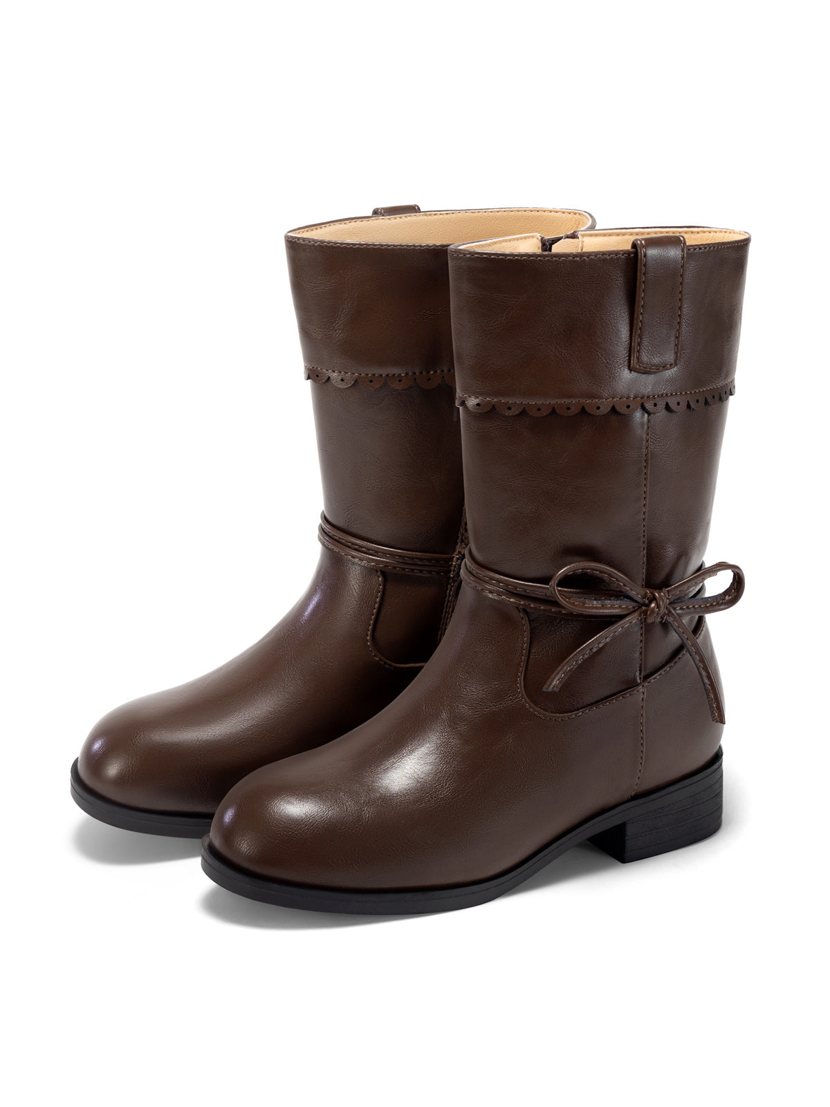 Coutgo Girl Coffee Bow Mid Calf Boots