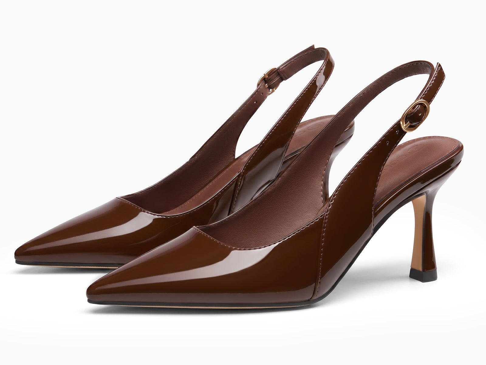 Coutgo Women's Brown Slingback Kitten Heels