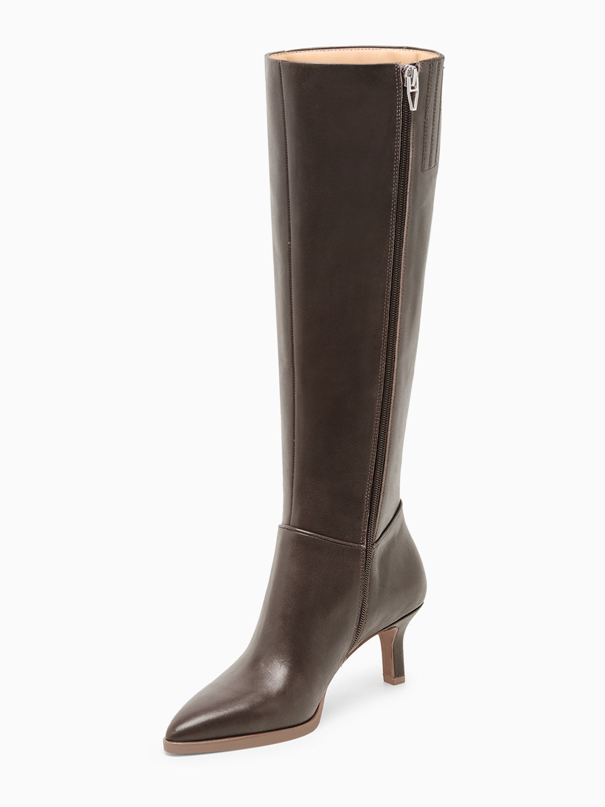 Coutgo Women Coffee PU Pointed Knee Boots