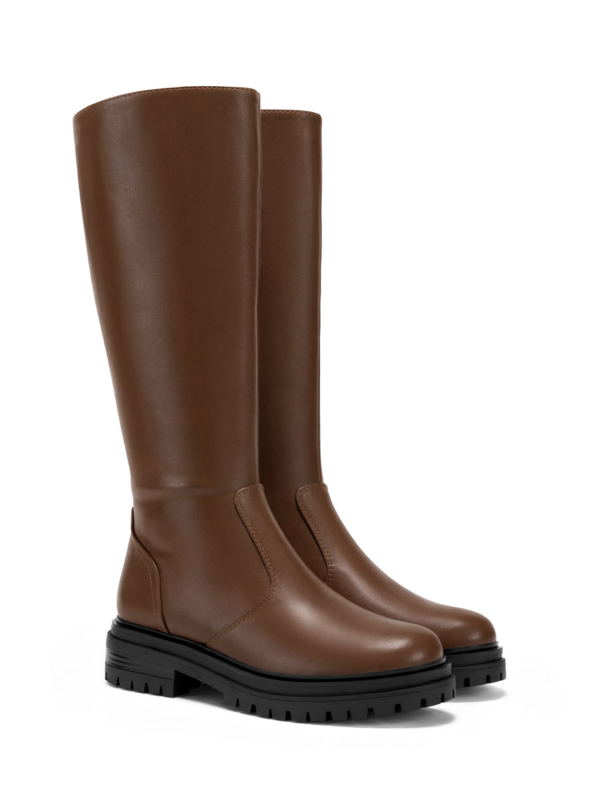 Coutgo Womens Suede Coffee Chunky Heel Knee Boots