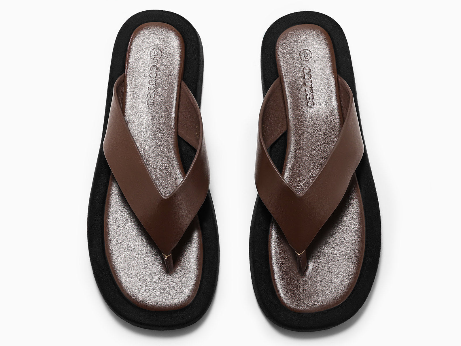 Coutgo Womens Dark Brown Platform Flip Flops Sandals