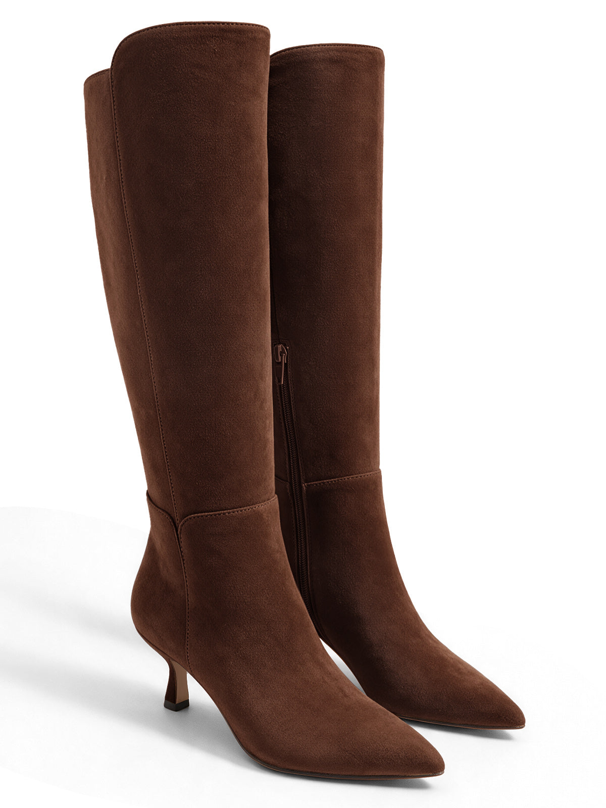 Coutgo Womens Suede Dark Brown Kitten Heel Boots