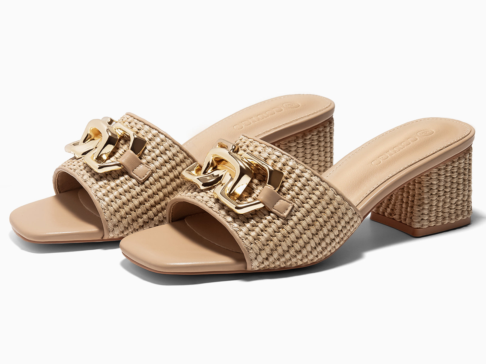 Coutgo Womens Coffee Raffia Slide Sandals