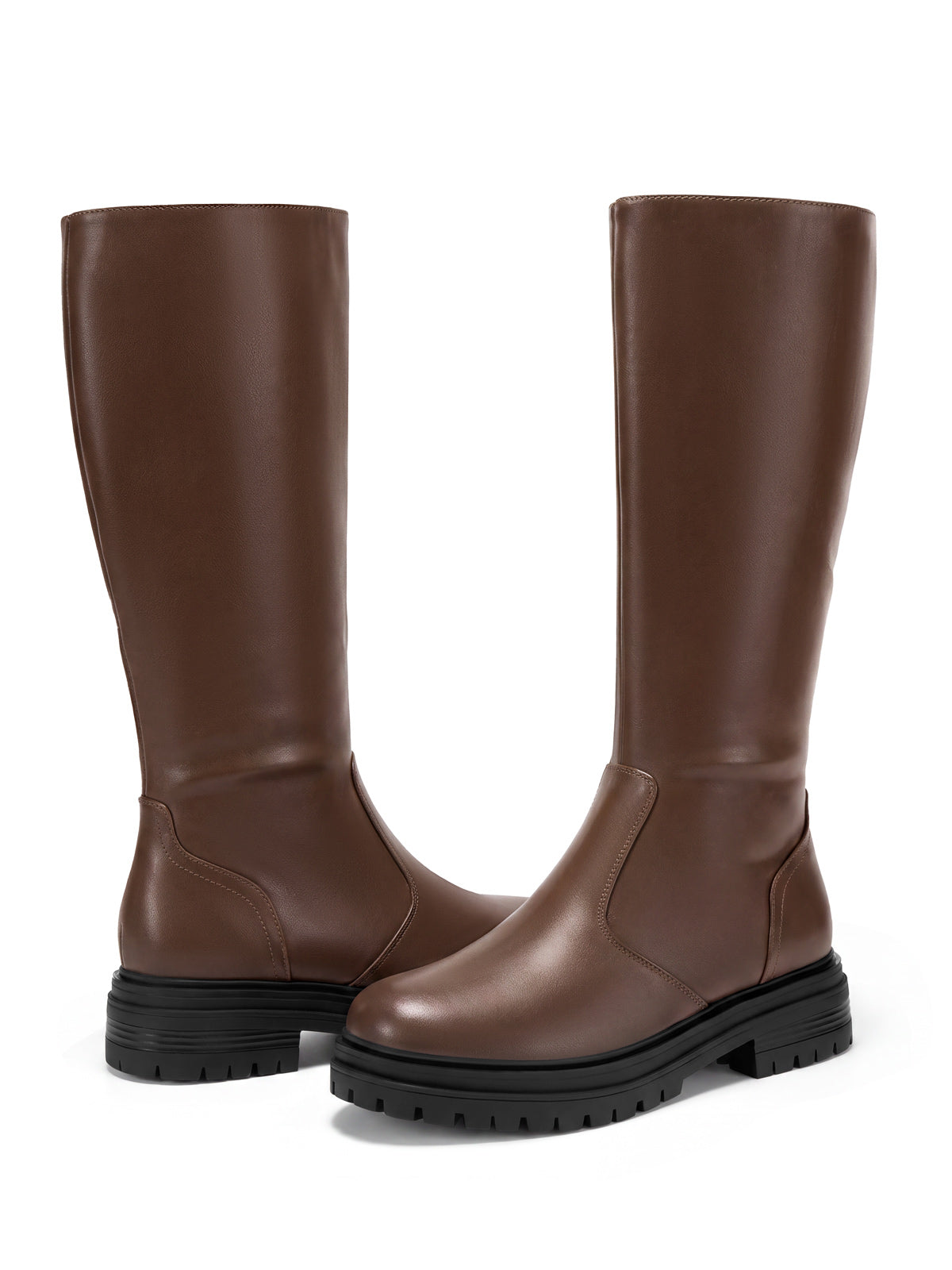Coutgo Womens Suede Coffee Chunky Heel Knee Boots