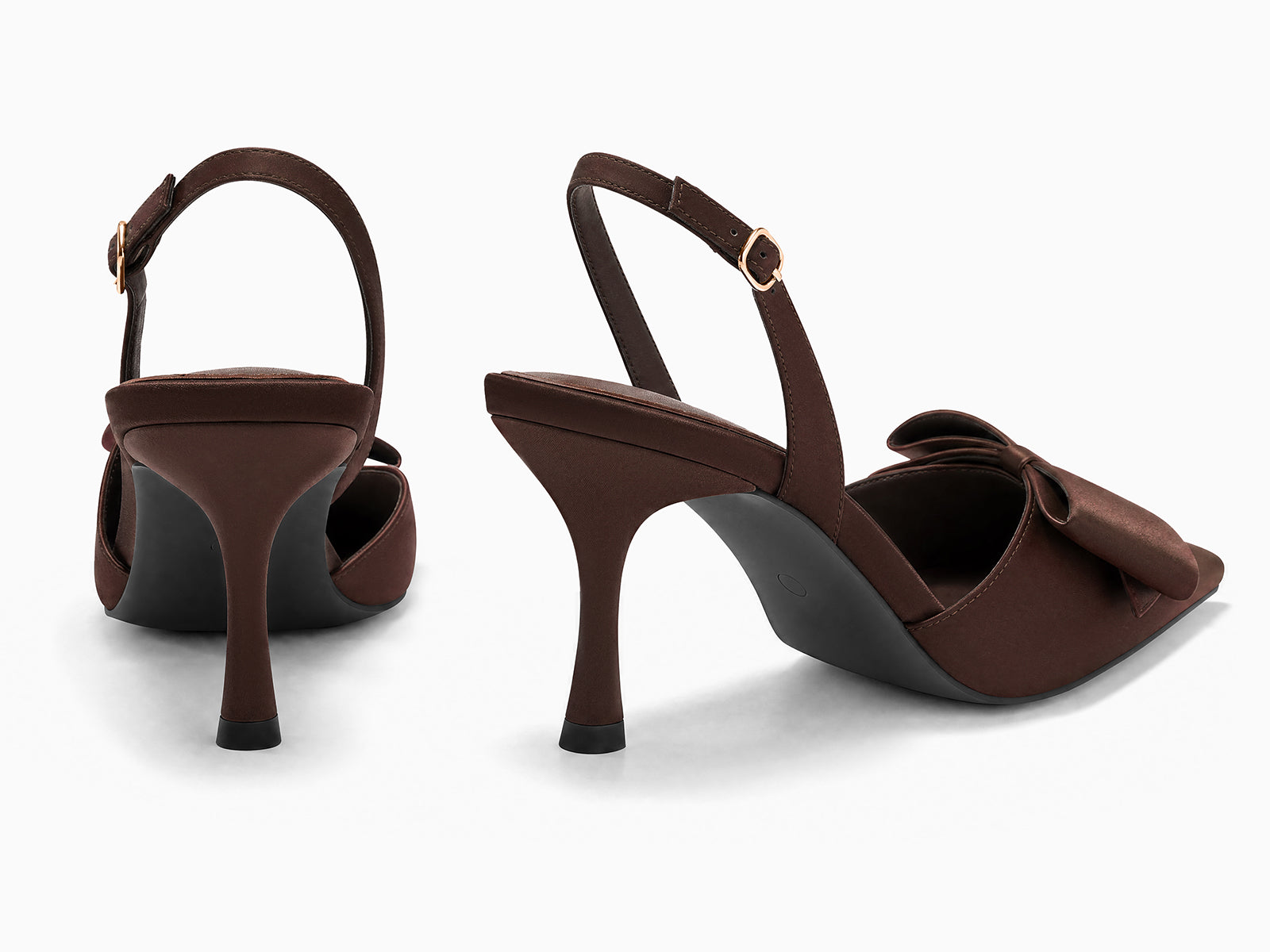 Coutgo Womens Chocolate Slingback Kitten Heels