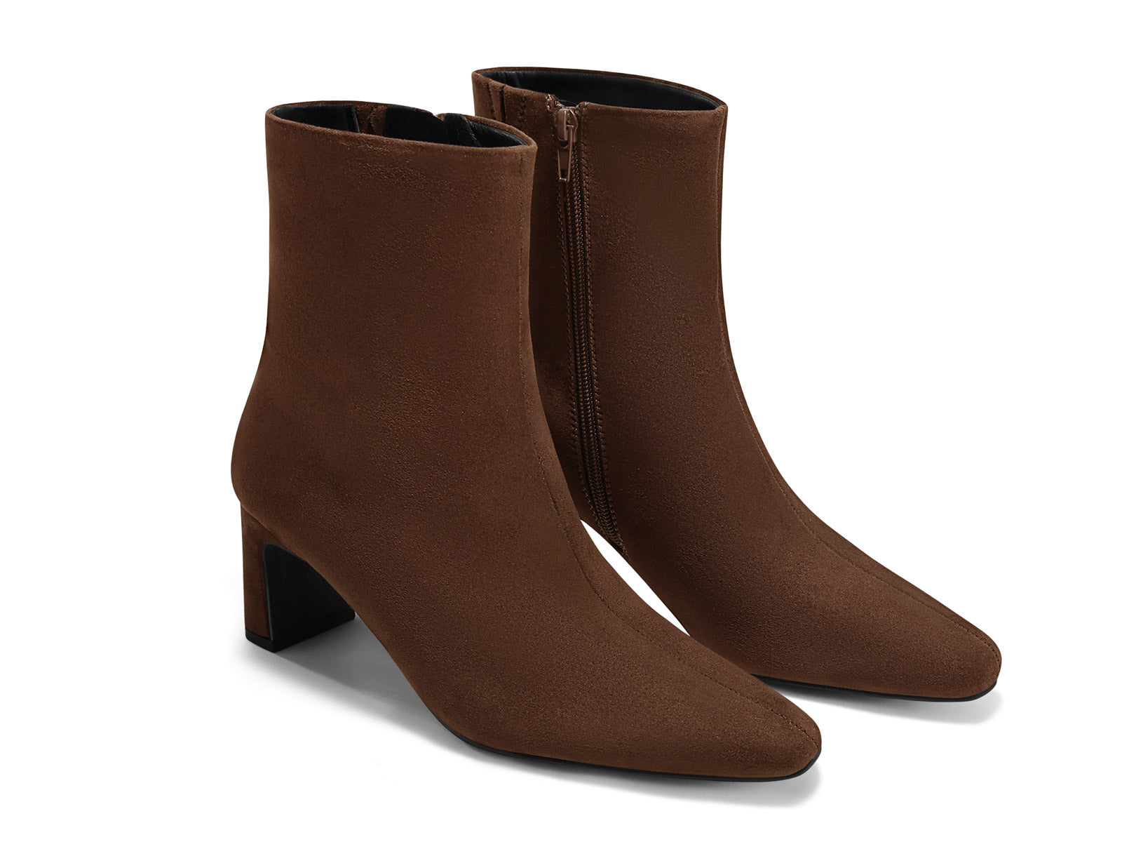 Coutgo Suede Chocolate Brown Square Toe Ankle Boots