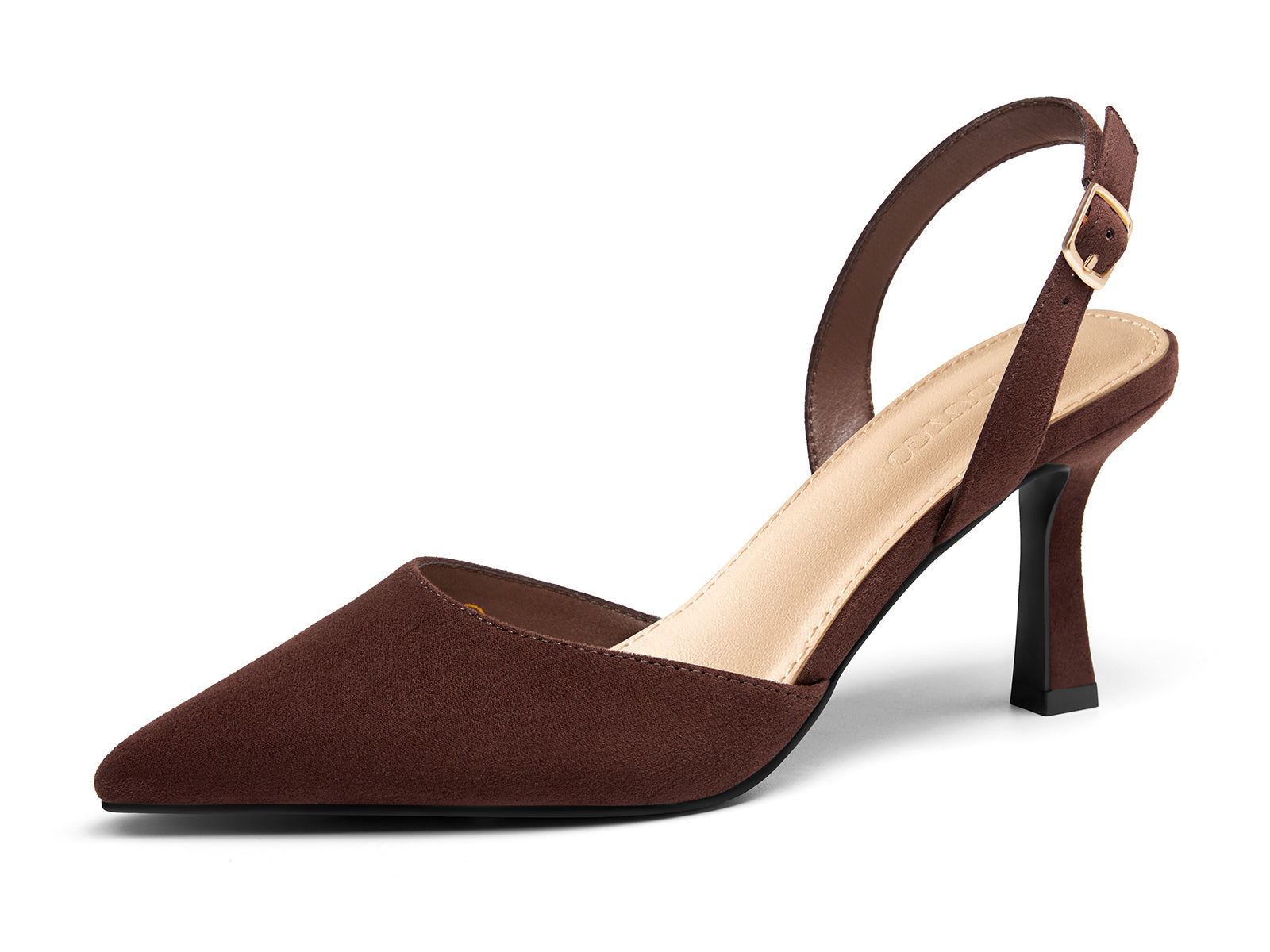 Coutgo Womens Chocolate Suede Slingback Kitten Heels