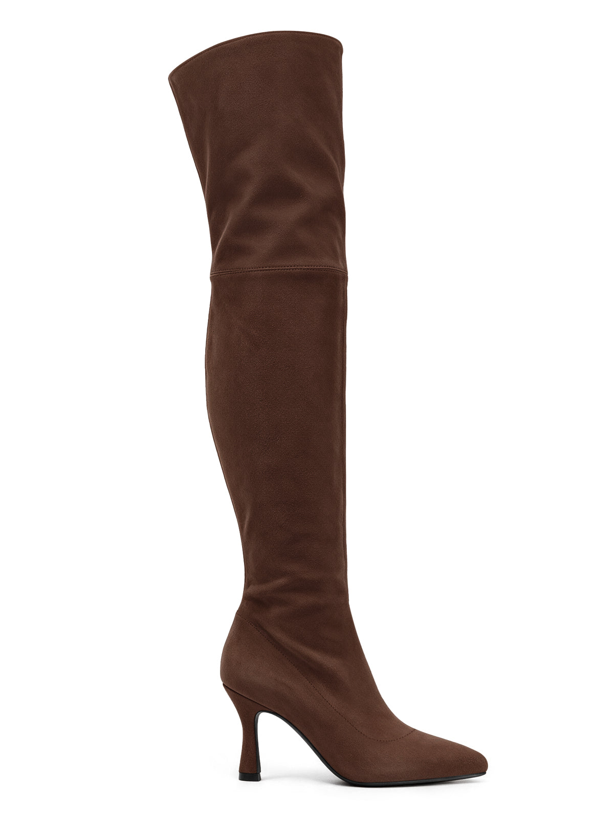 Coutgo Womens Suede Chocolate Brown Over Knee Heel Boots