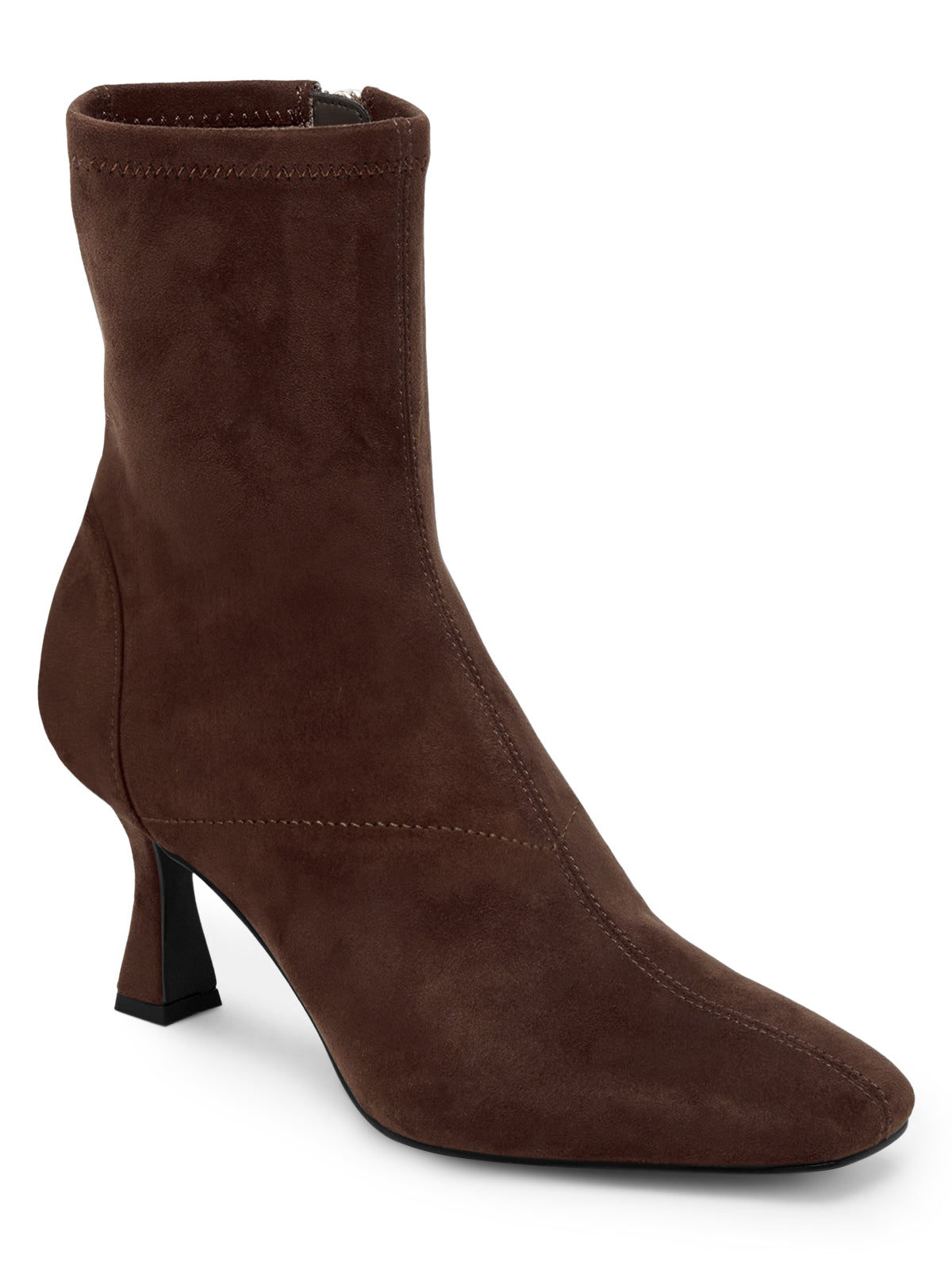Coutgo Womens Suede Chocolate Brown Kitten Heel Booties