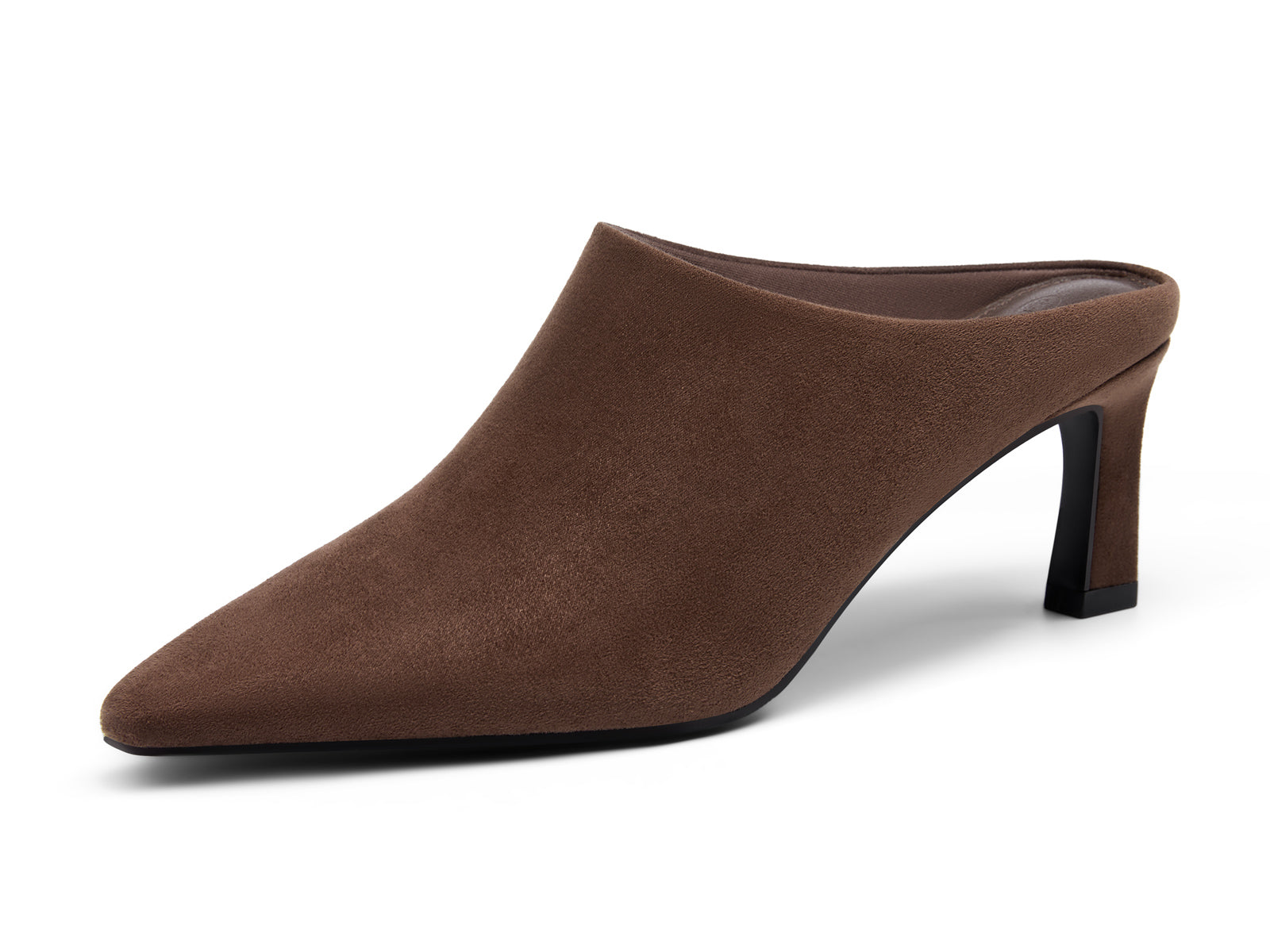 Coutgo Womens Suede Chocolate Brown Kitten Heels Mules