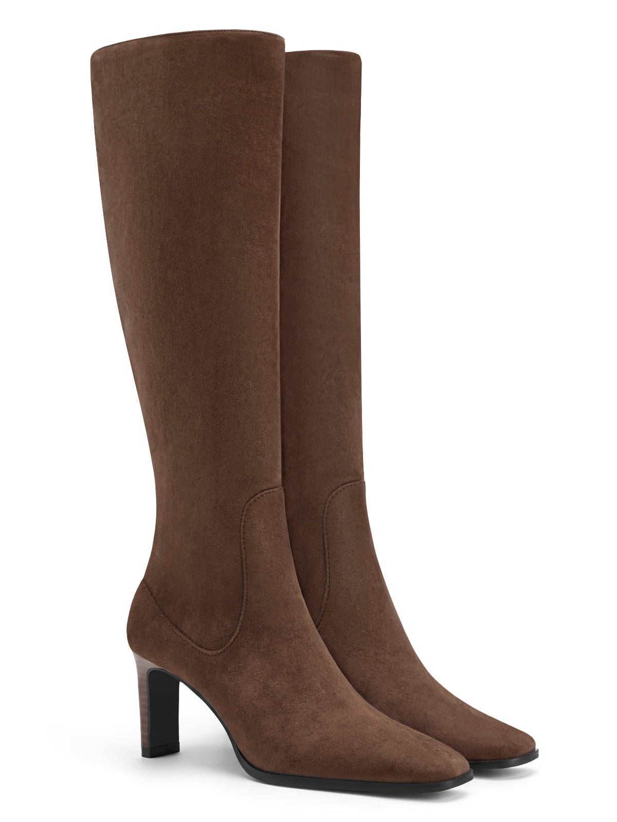 Coutgo Women Chocolate Suede Knee High Dress Boots