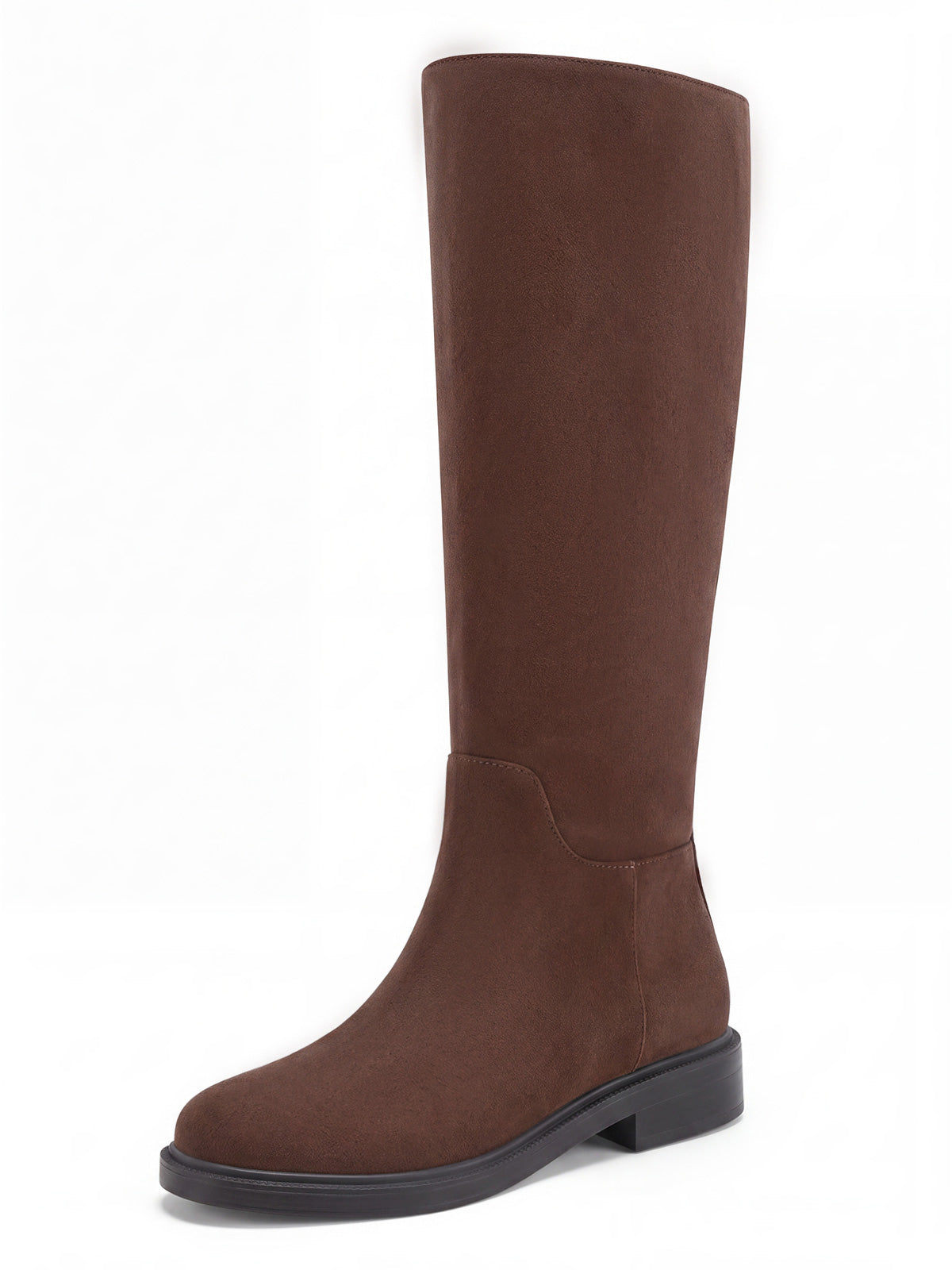 Coutgo Womens Suede Chocolate Brown Knee Boots