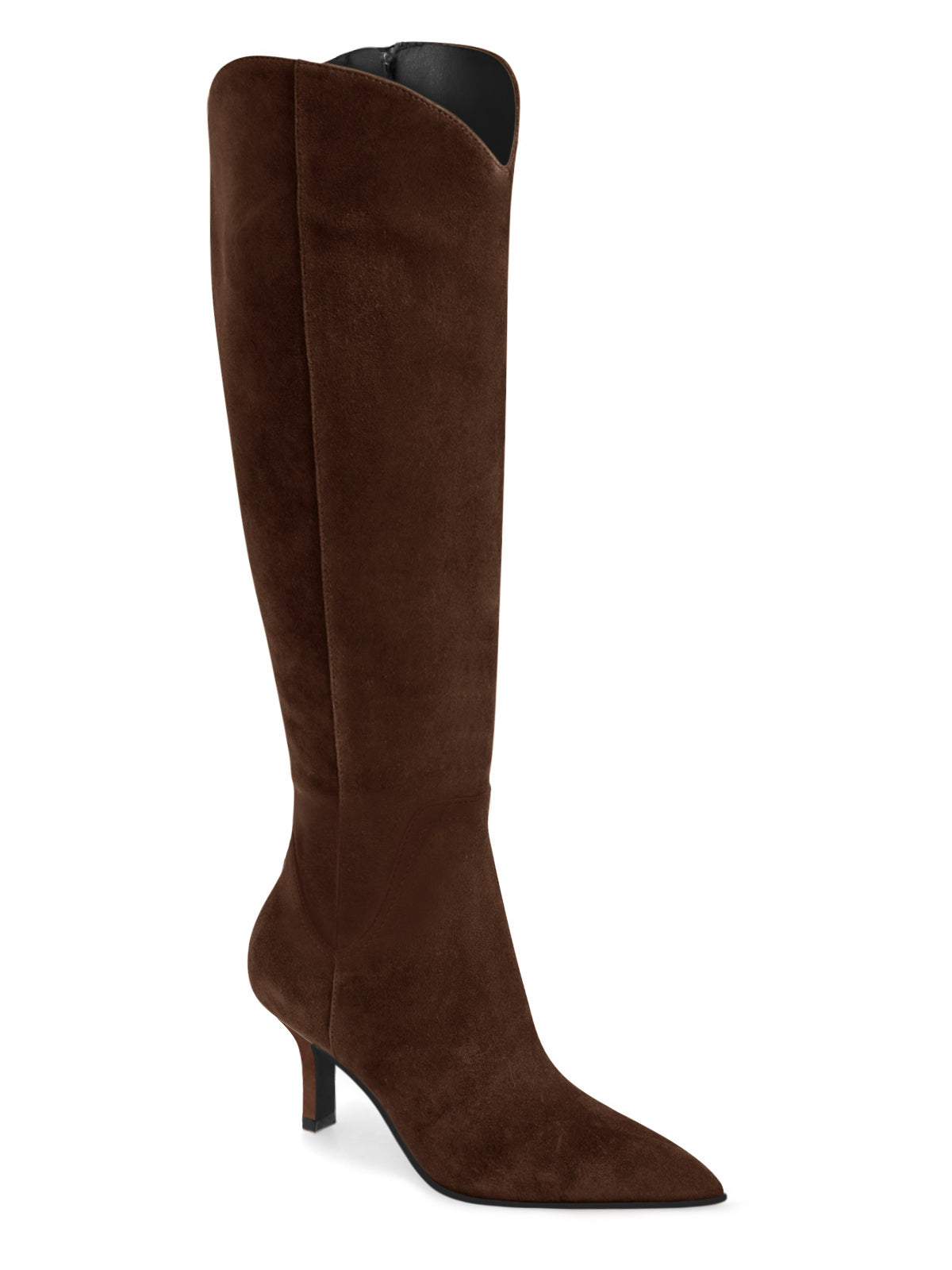 Coutgo Womens Chocolate Suede Kitten Heel Knee Boot