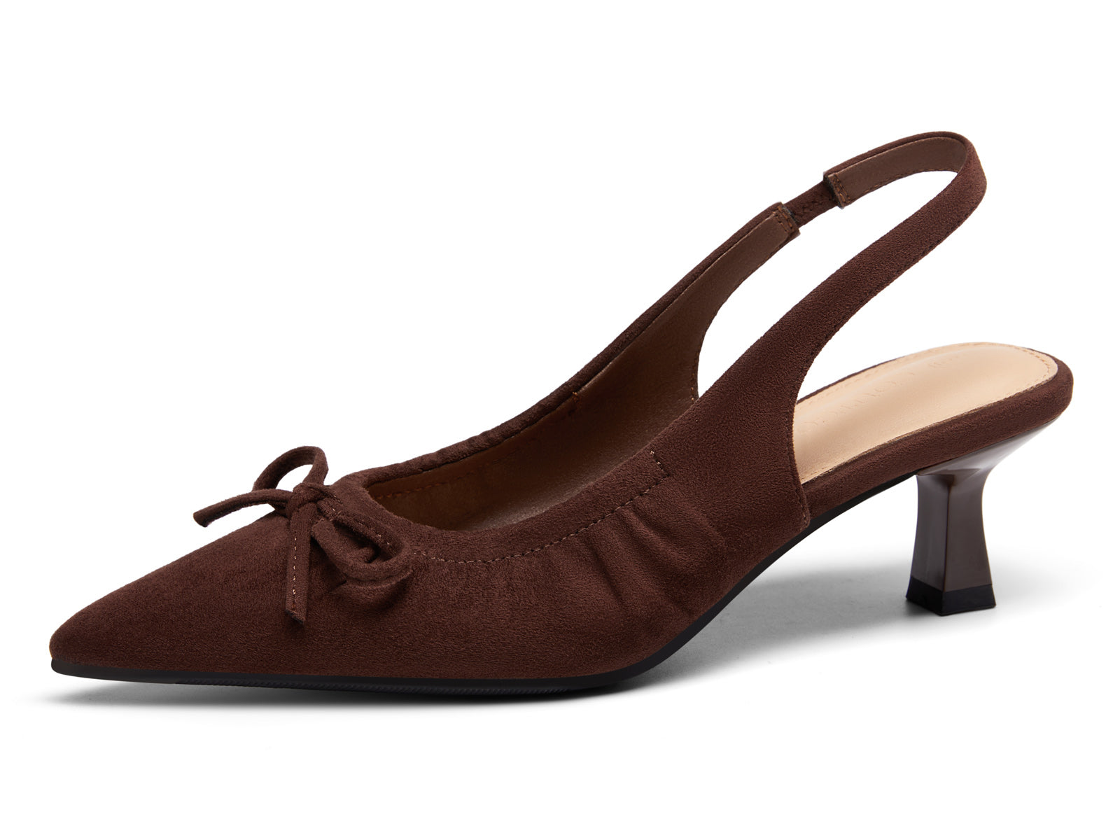 Coutgo Womens Chocolate Suede Slingback Kitten Heels