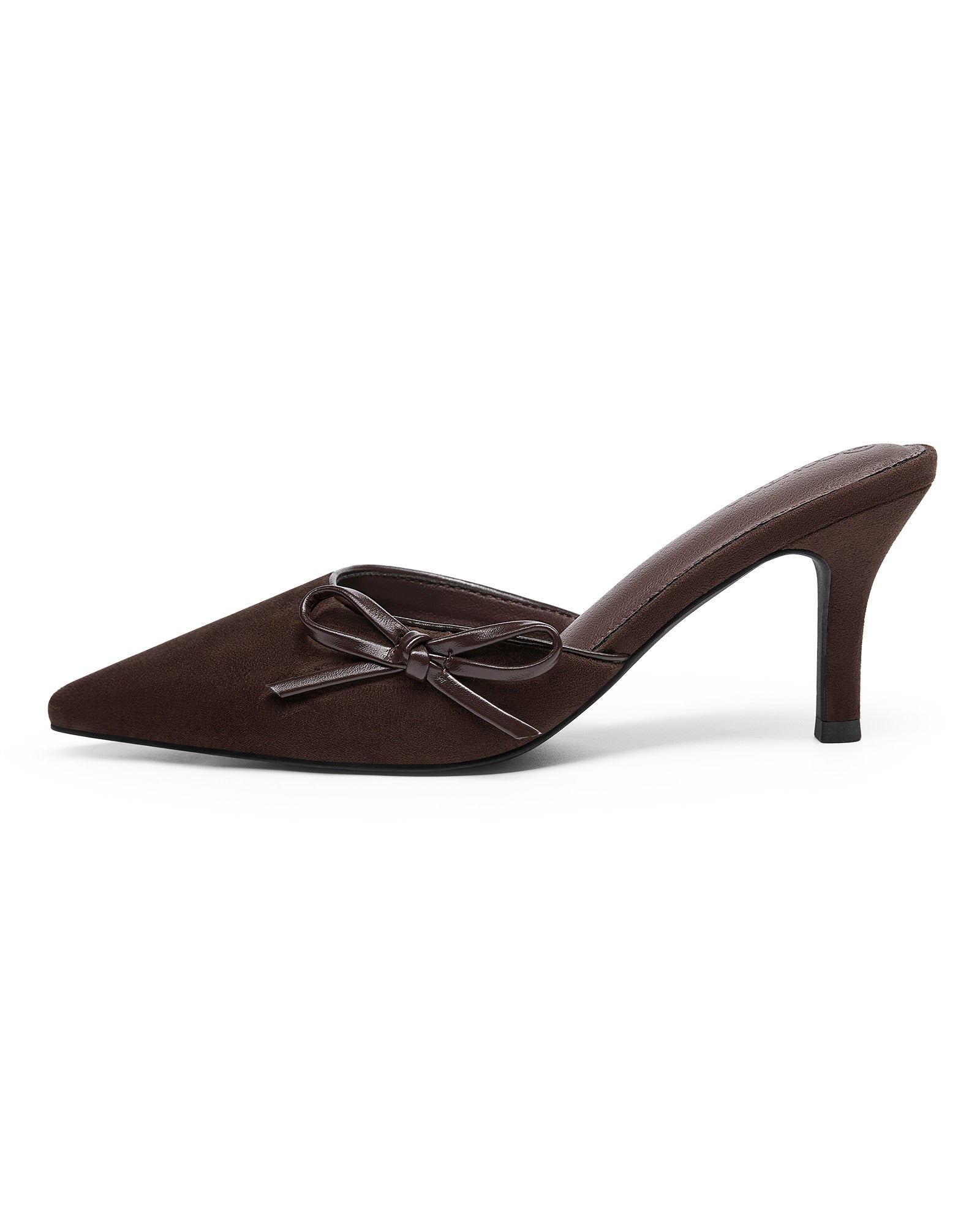 Coutgo Womens Chocolate Bow Tie Mules Heels