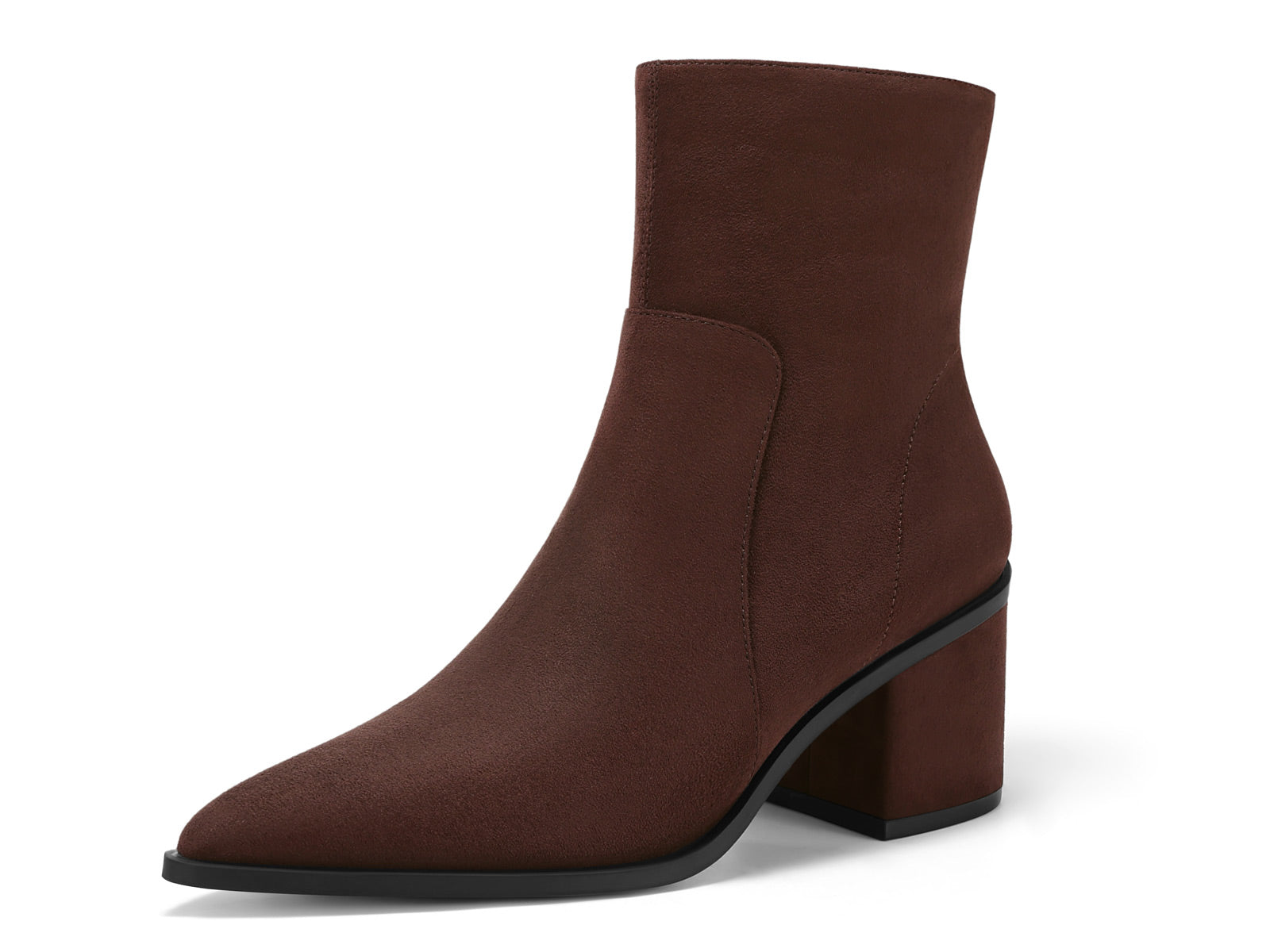Coutgo Womens Suede Chocolate Brown Pointed Ankle Boots