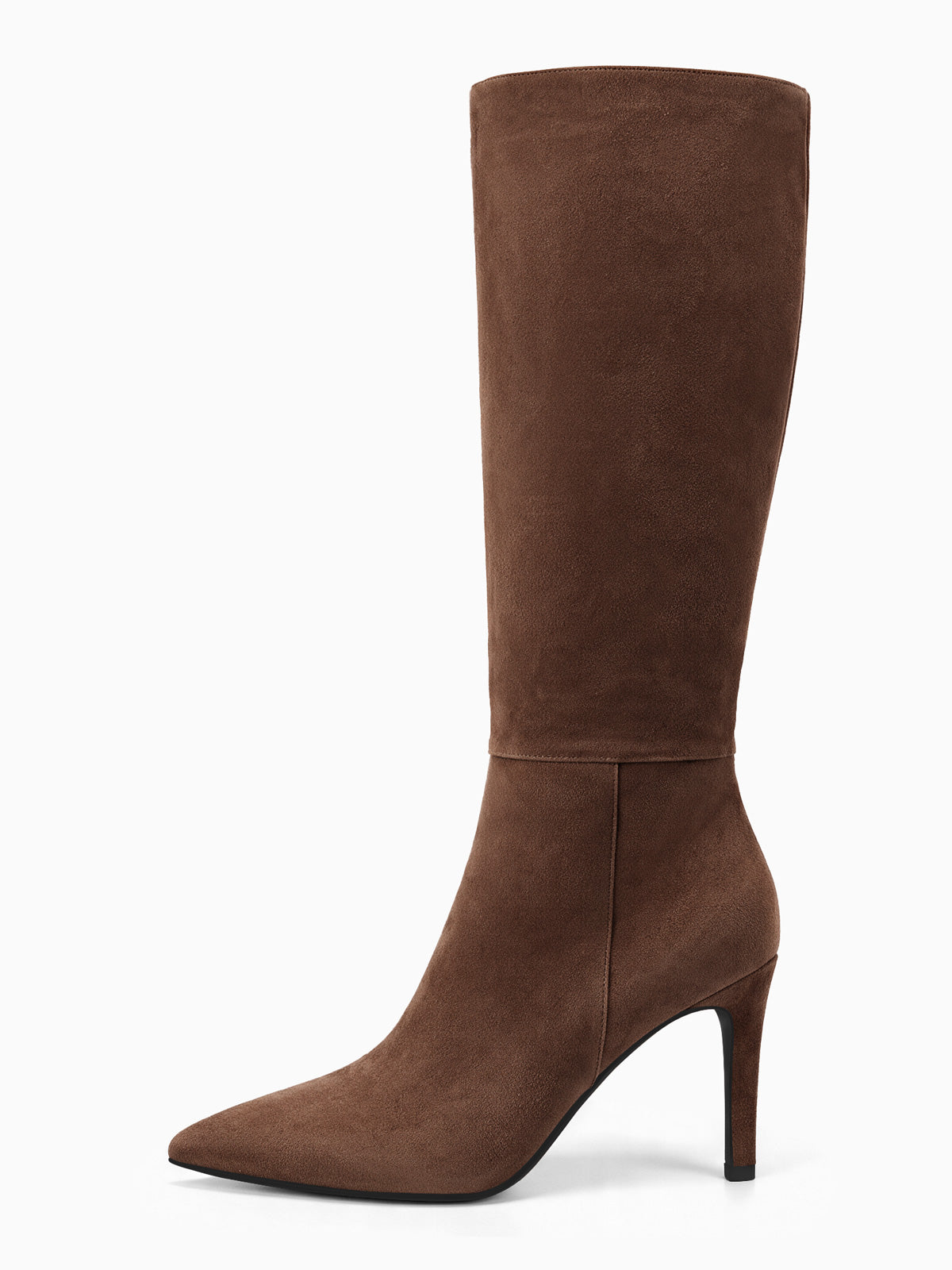 Coutgo Womens Chocolate Suede Stiletto Knee Boots