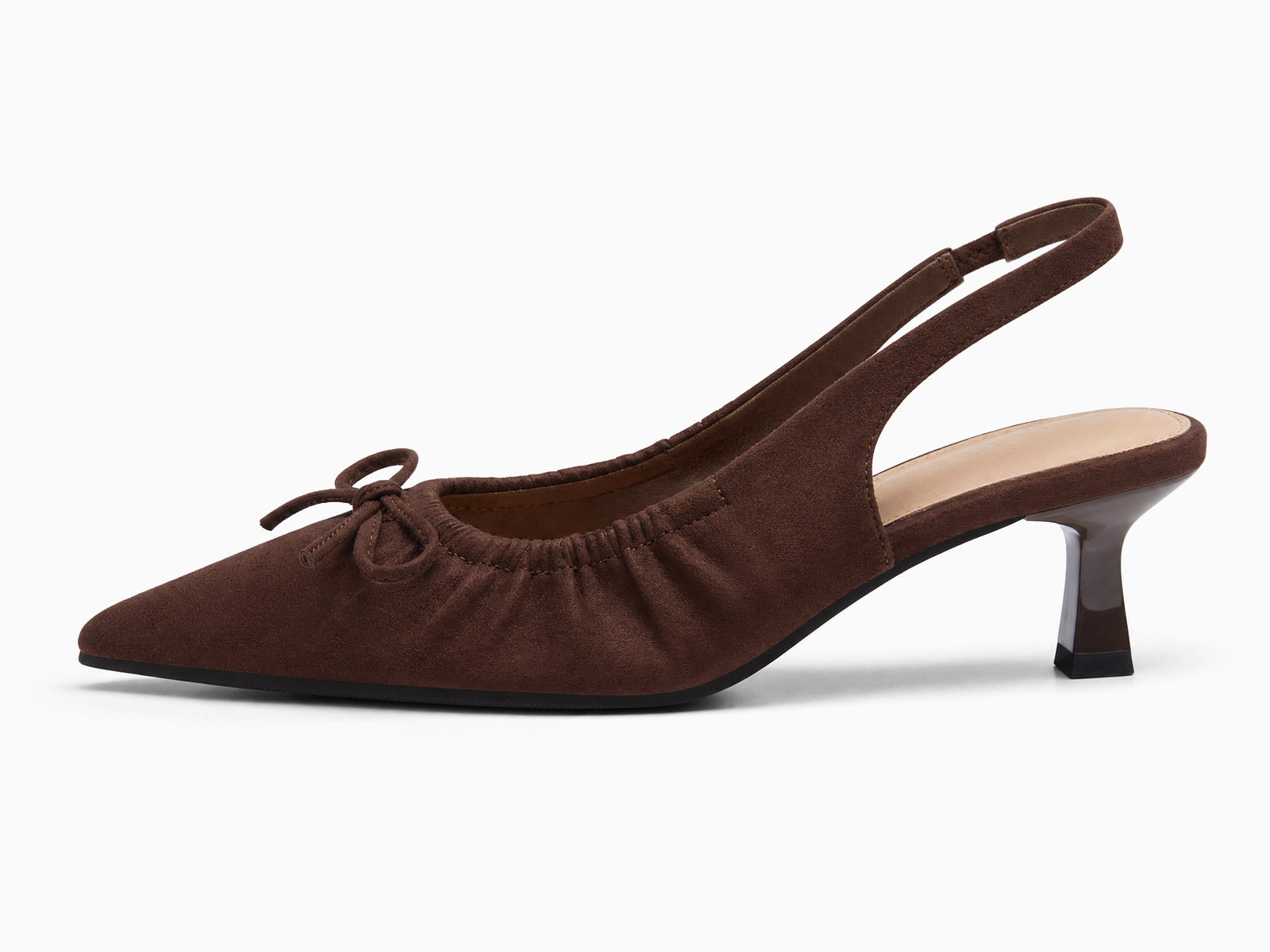 Coutgo Womens Chocolate Suede Slingback Kitten Heels