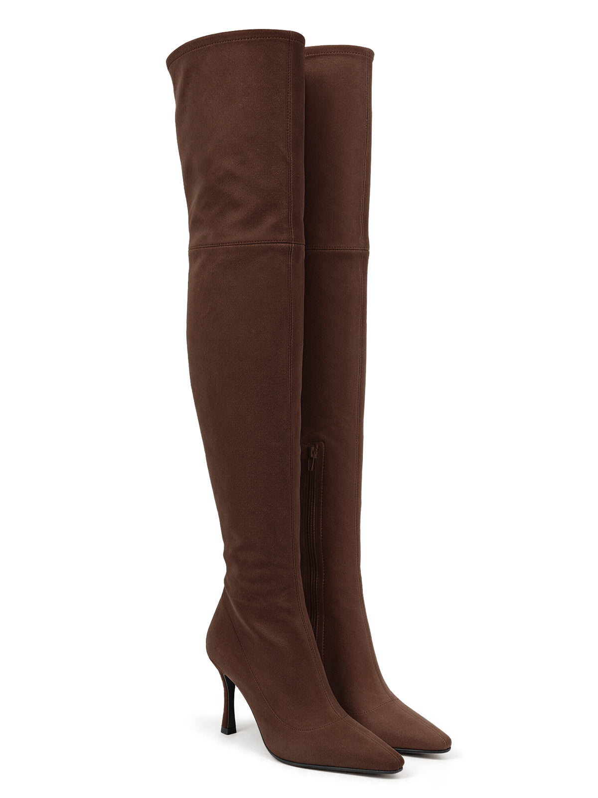 Coutgo Womens Suede Chocolate Brown Over Knee Heel Boots