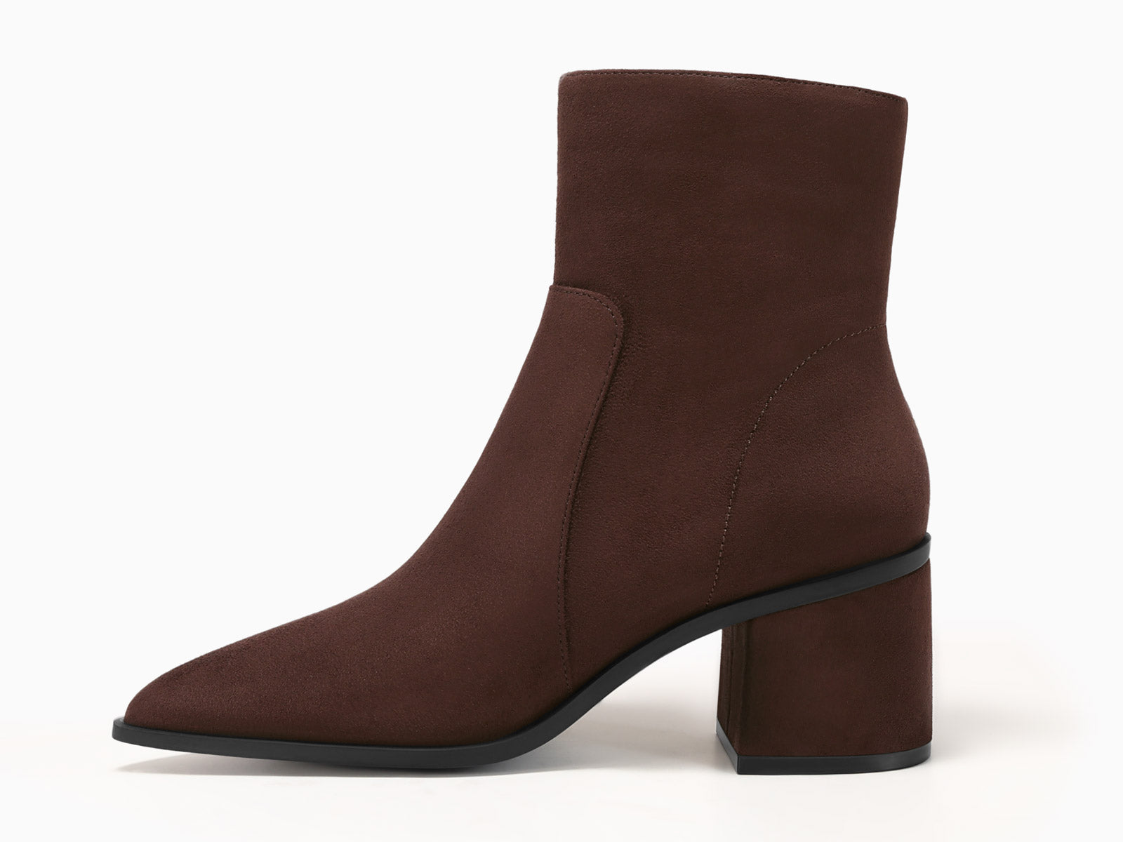 Coutgo Womens Suede Chocolate Brown Pointed Ankle Boots