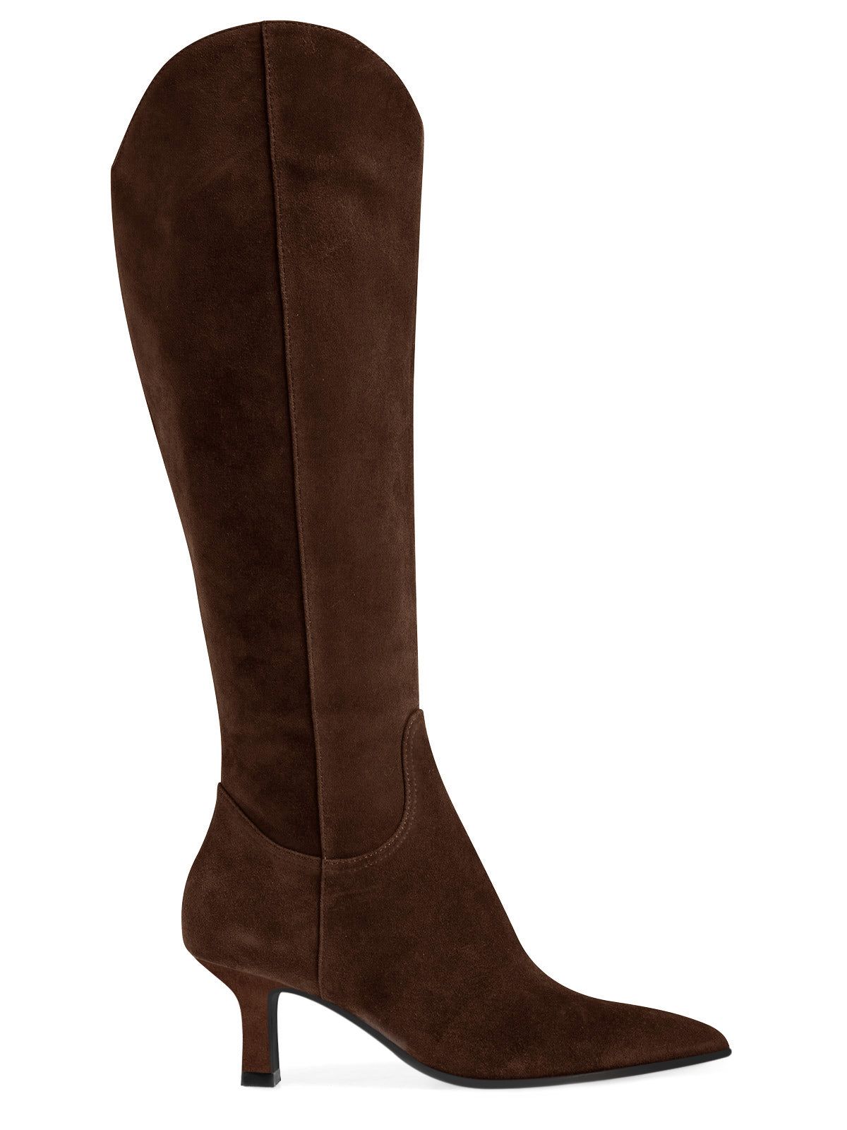 Coutgo Womens Chocolate Suede Kitten Heel Knee Boot