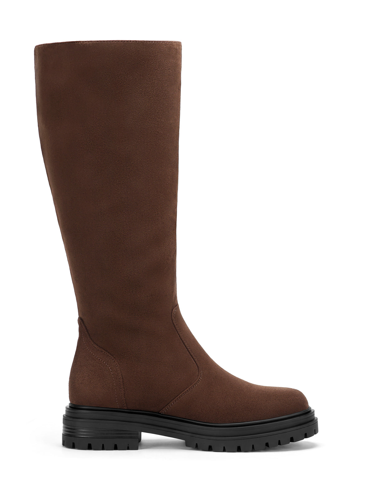Coutgo Womens Suede Chocolate Brown Chunky Heel Knee Boots