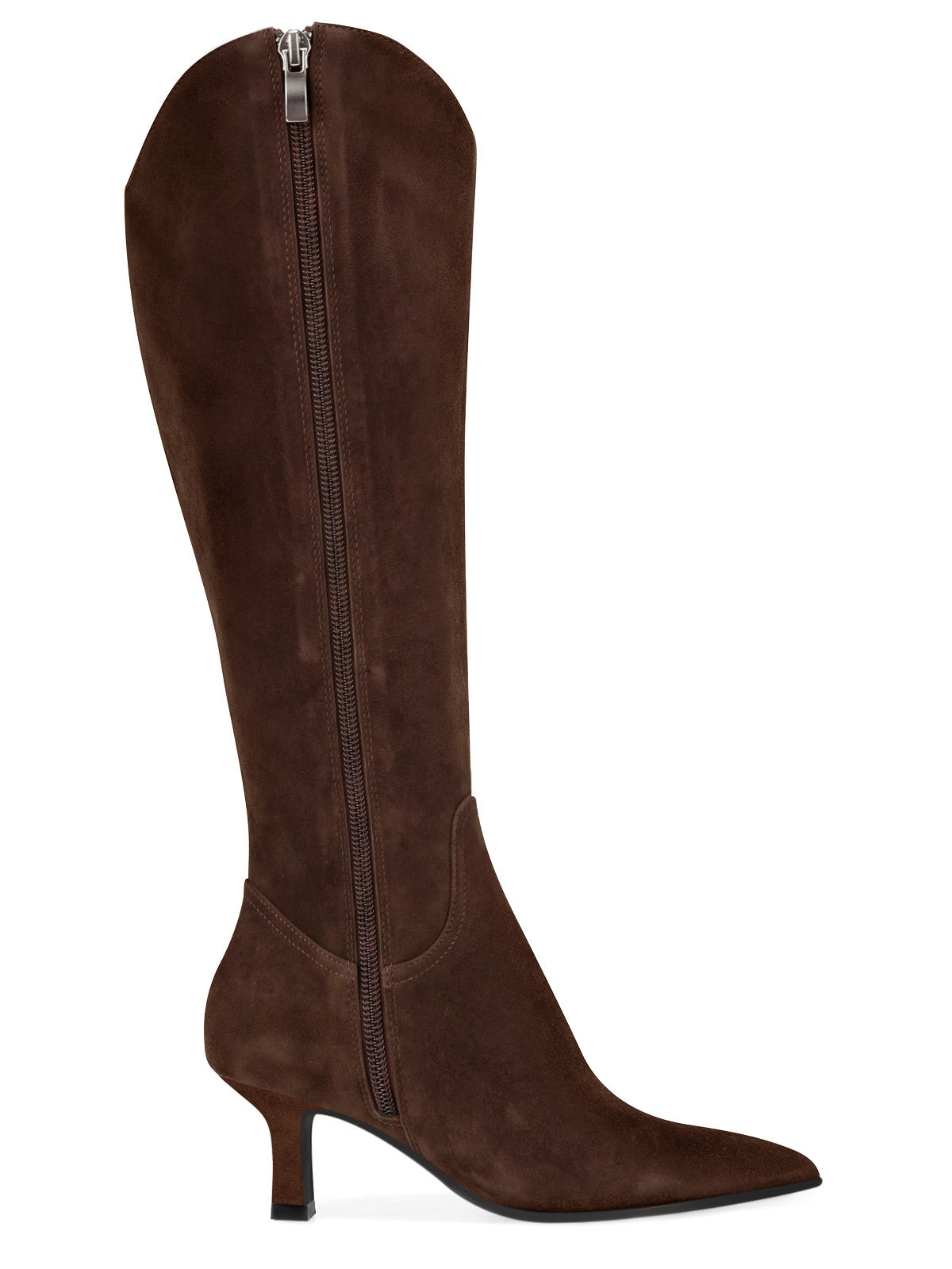 Coutgo Womens Chocolate Suede Kitten Heel Knee Boot
