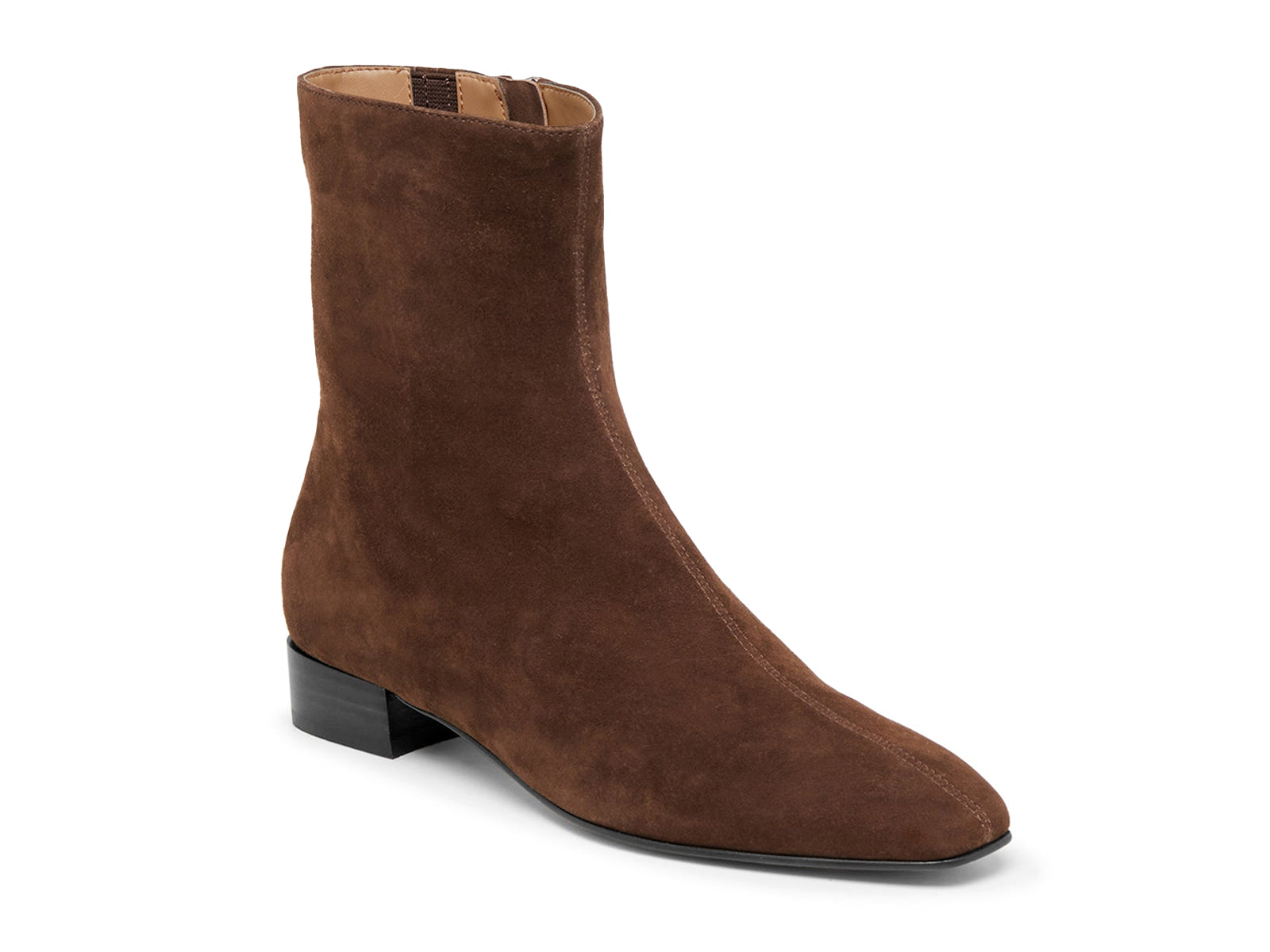 Coutgo Suede Chocolate Brown Chunky Heel Ankle Boots